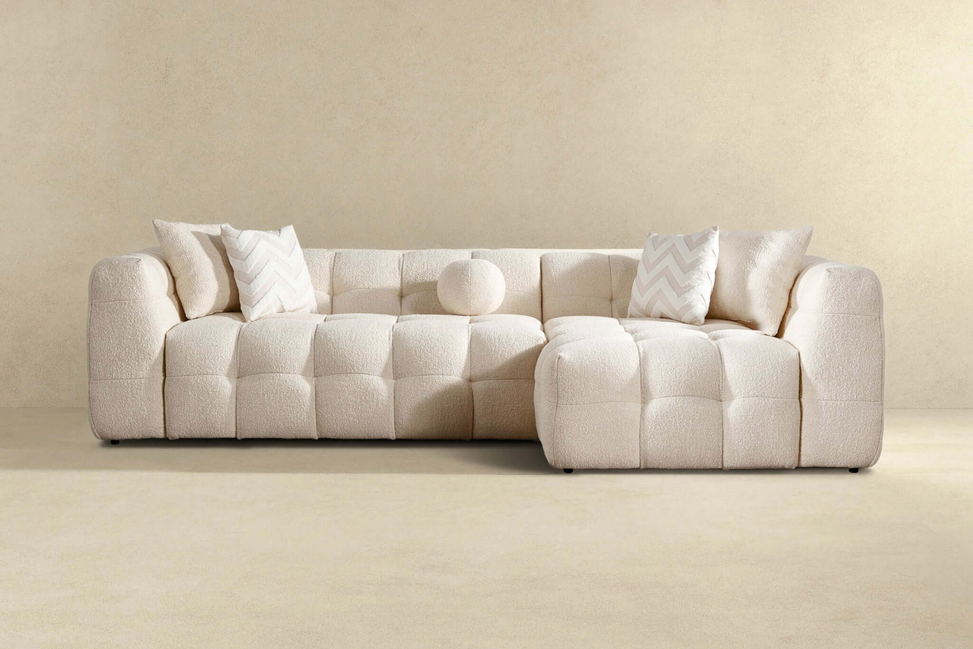 Ashcroft Alana Tufted Boucle Right Sectional Sofa - Ivory