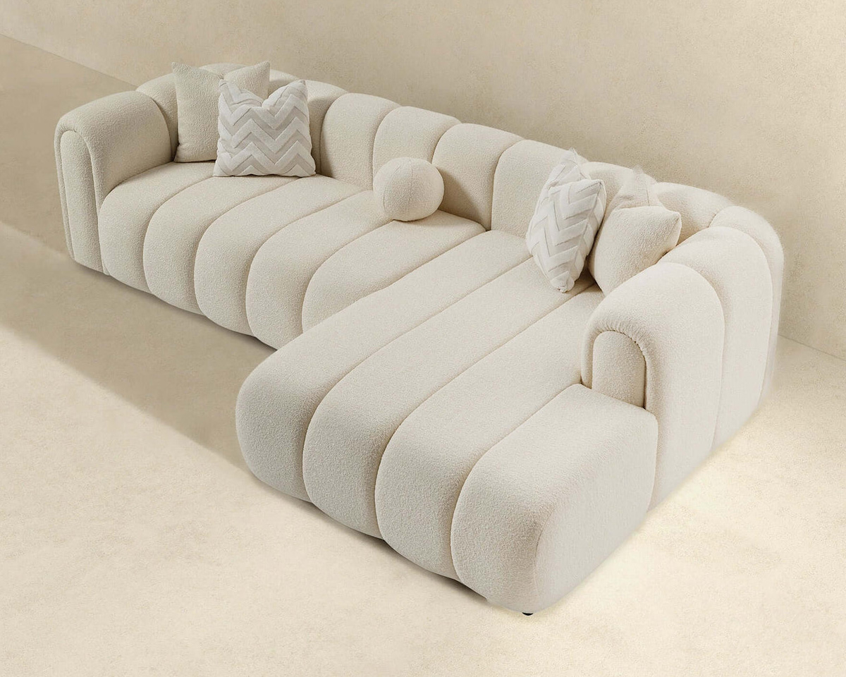 Ashcroft Beatrice Modern Tufted Boucle Right Sectional Sofa - Ivory