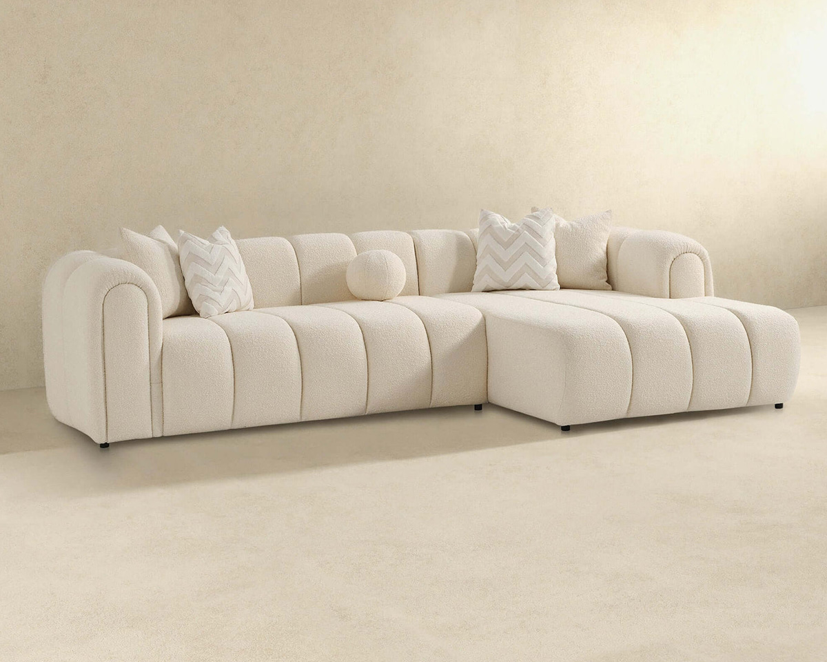 Ashcroft Beatrice Modern Tufted Boucle Right Sectional Sofa - Ivory