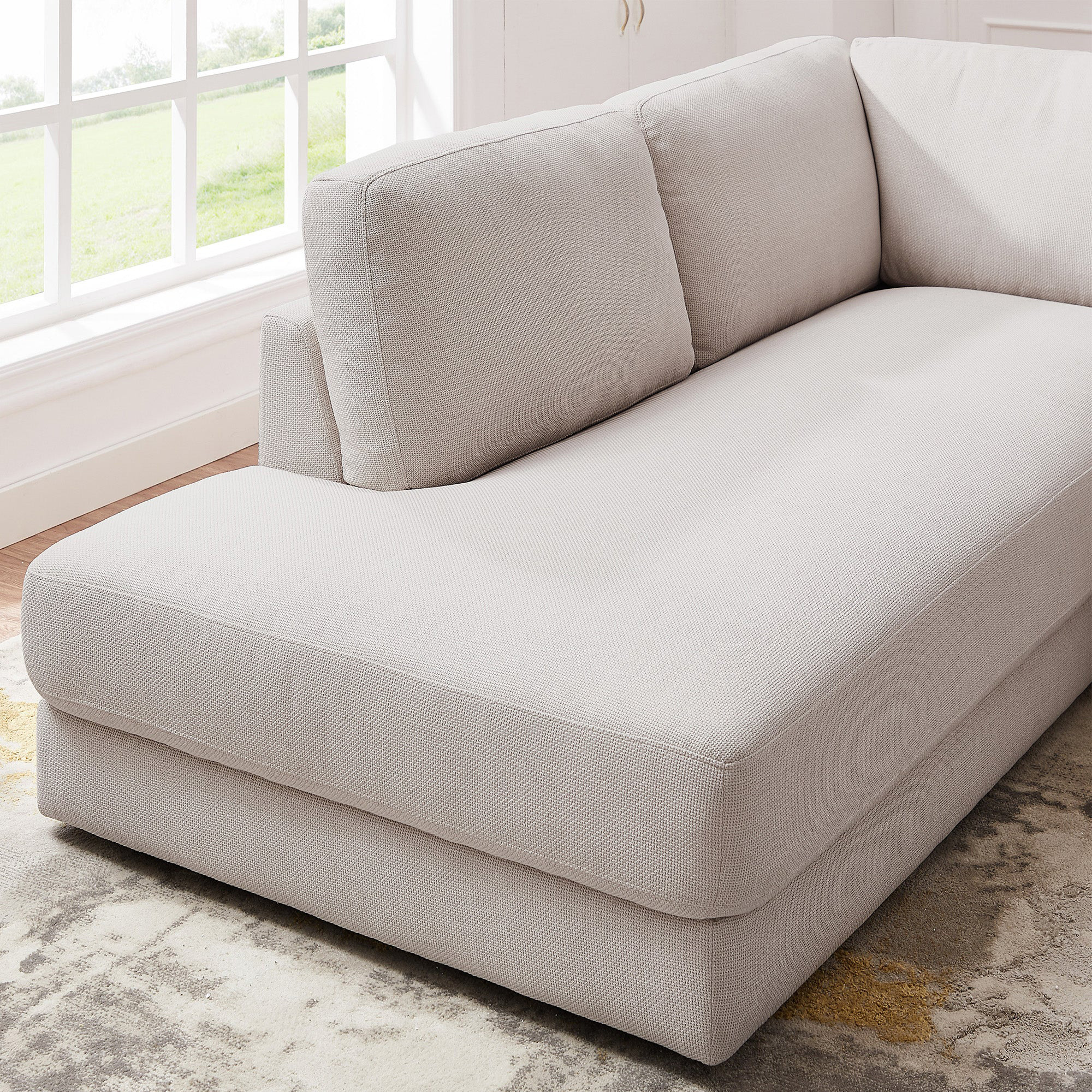 Ashcroft Glander Cozy Sectional Sofa - Cream, Left Facing