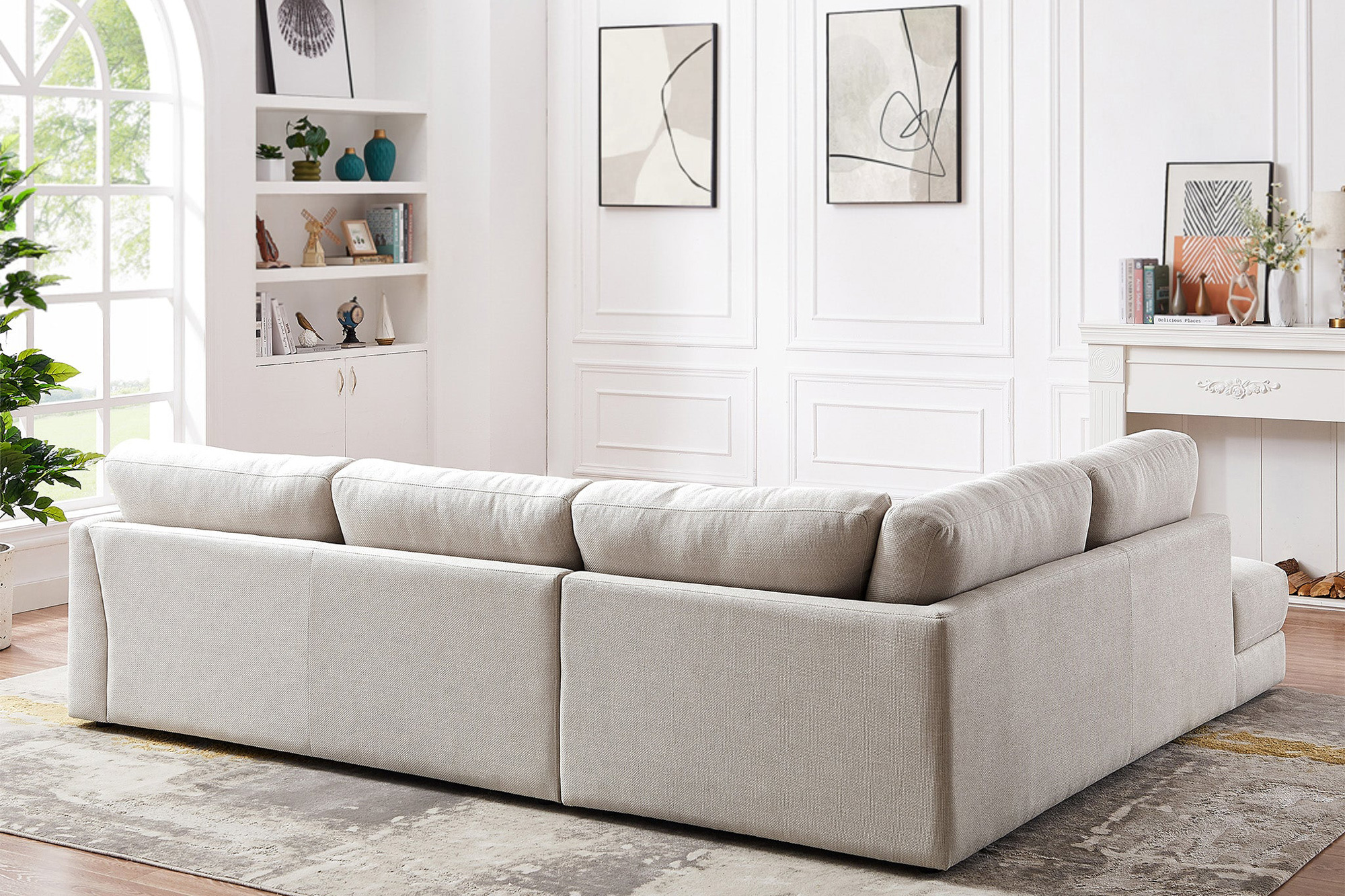 Ashcroft Glander Cozy Sectional Sofa - Cream, Left Facing