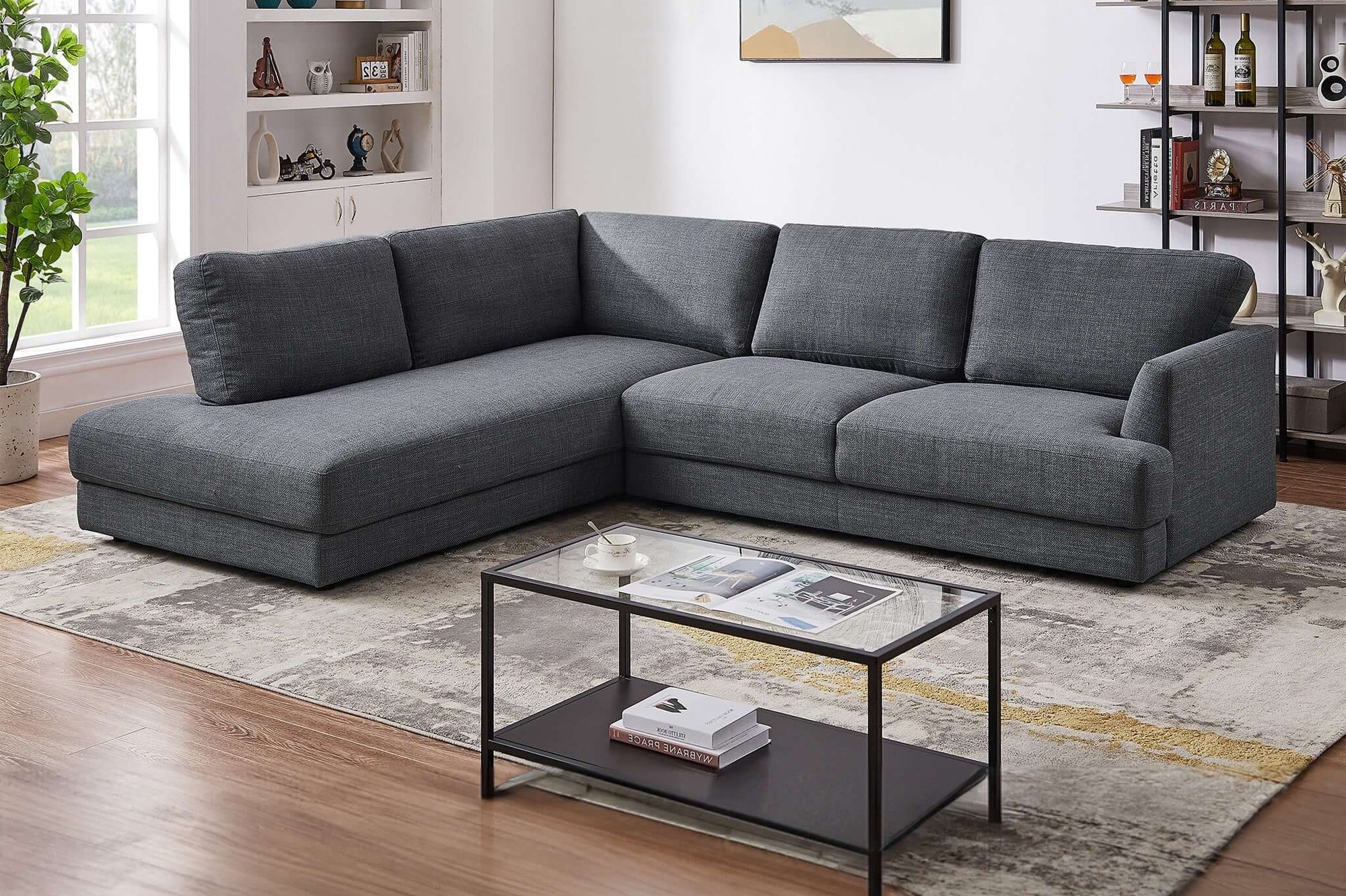 Ashcroft Glander Cozy Sectional Sofa - Gray, Left Facing