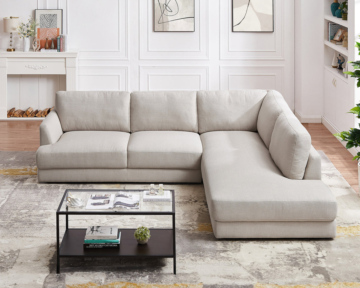 Ashcroft Glander Cozy Sectional Sofa - Cream, Right Facing