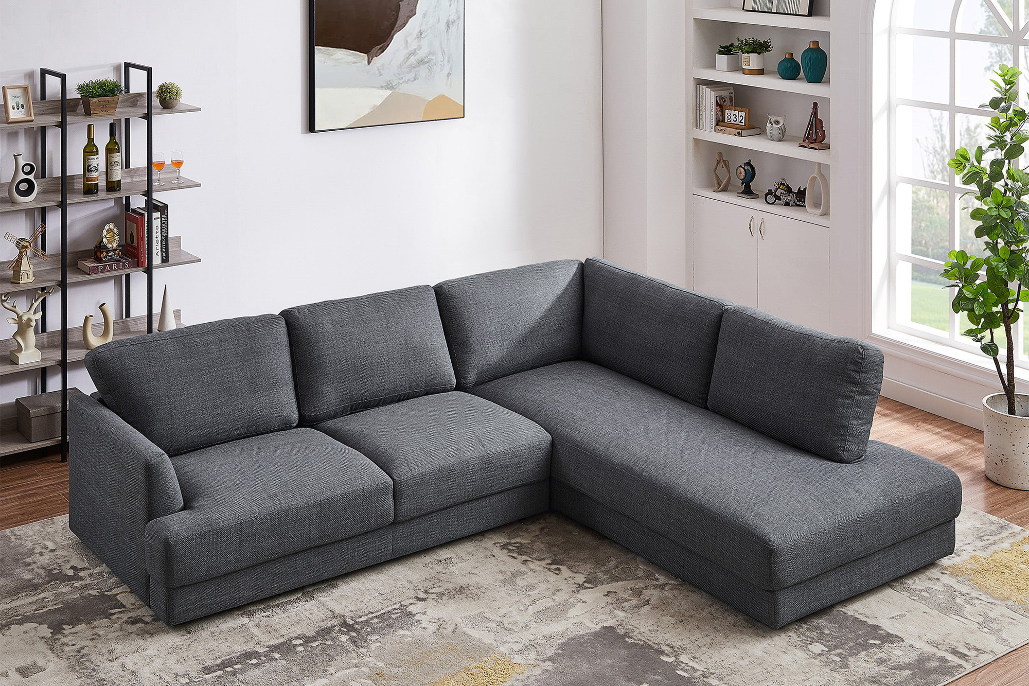 Ashcroft Glander Cozy Sectional Sofa - Gray, Right Facing