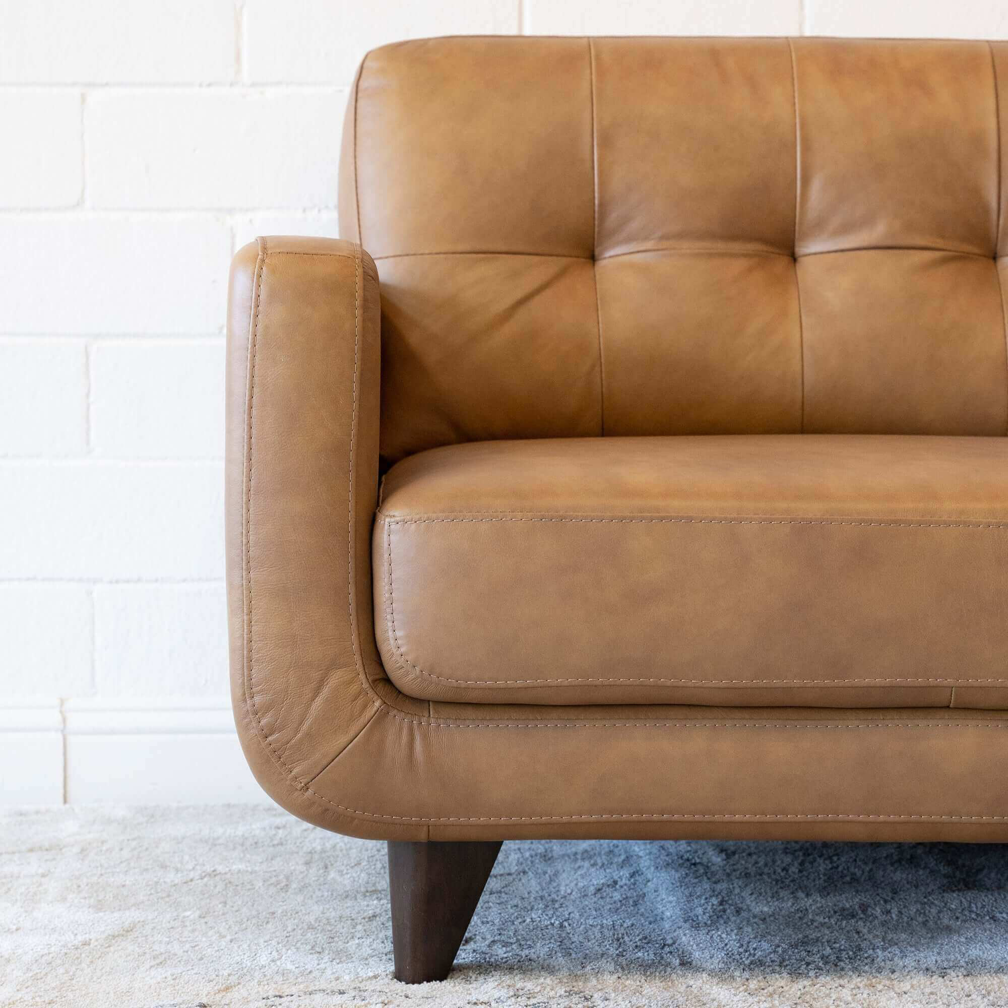 Ashcroft - Allison Tufted Back Genuine Leather Sofa in Cognac Tan