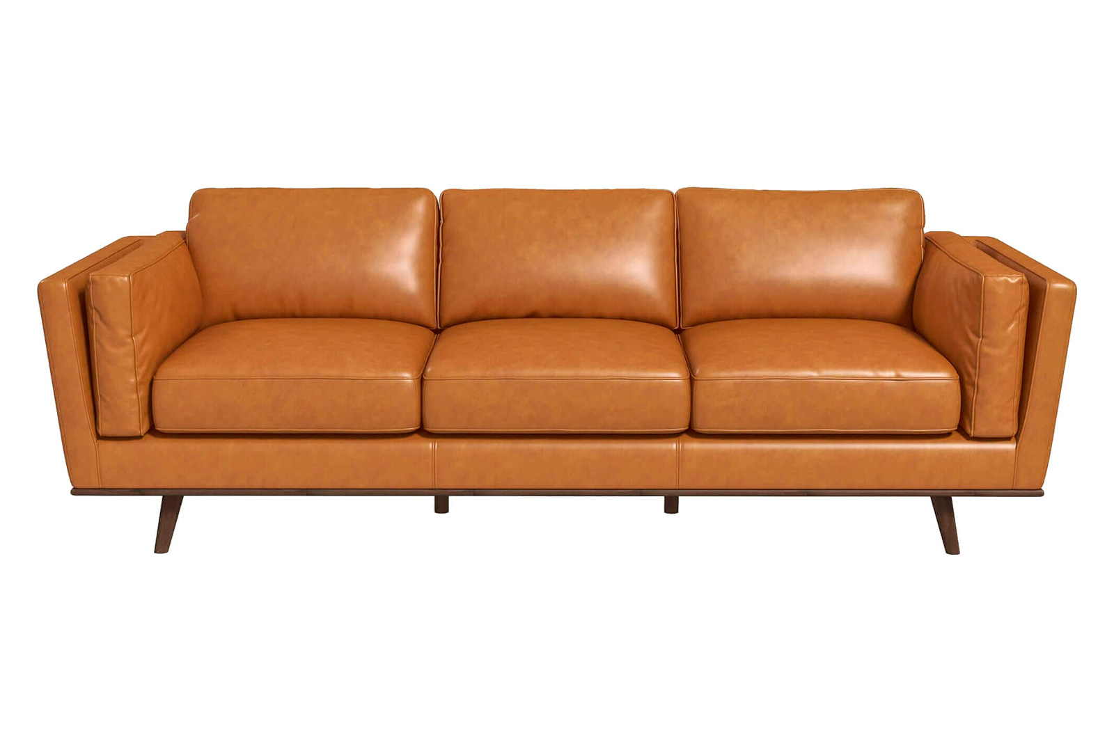 Ashcroft Chase Mid-Century Modern Genuine Leather Sofa - Tan