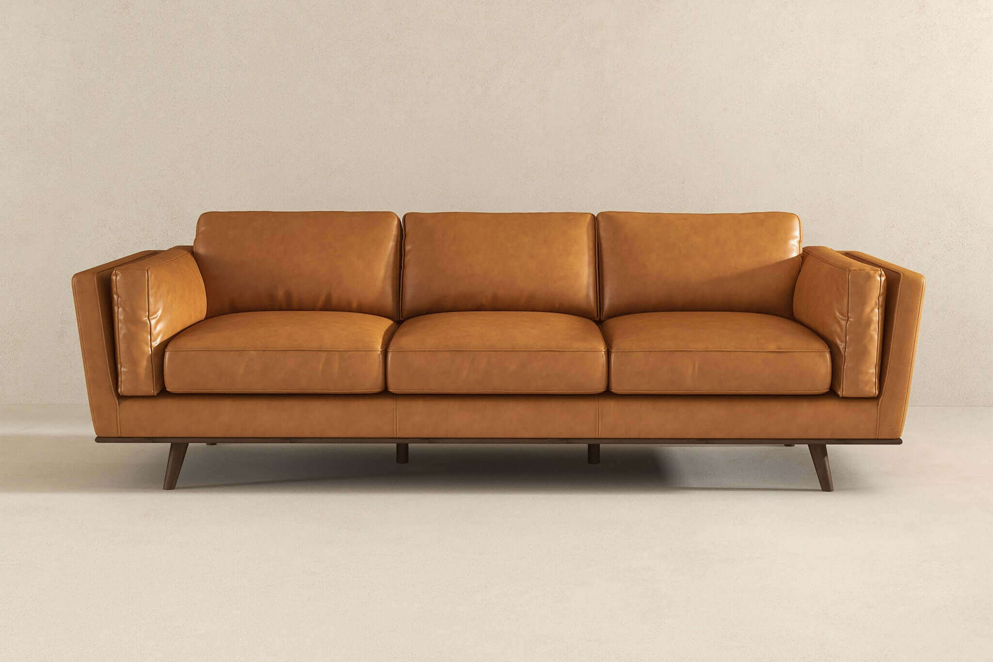 Ashcroft Chase Mid-Century Modern Genuine Leather Sofa - Tan