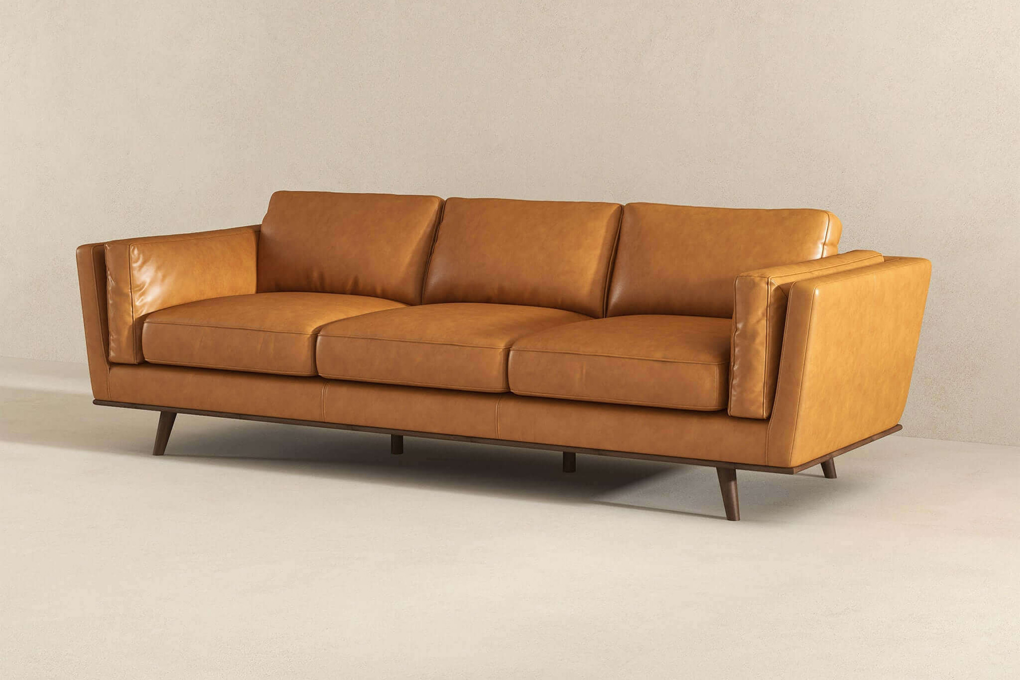 Ashcroft Chase Mid-Century Modern Genuine Leather Sofa - Tan