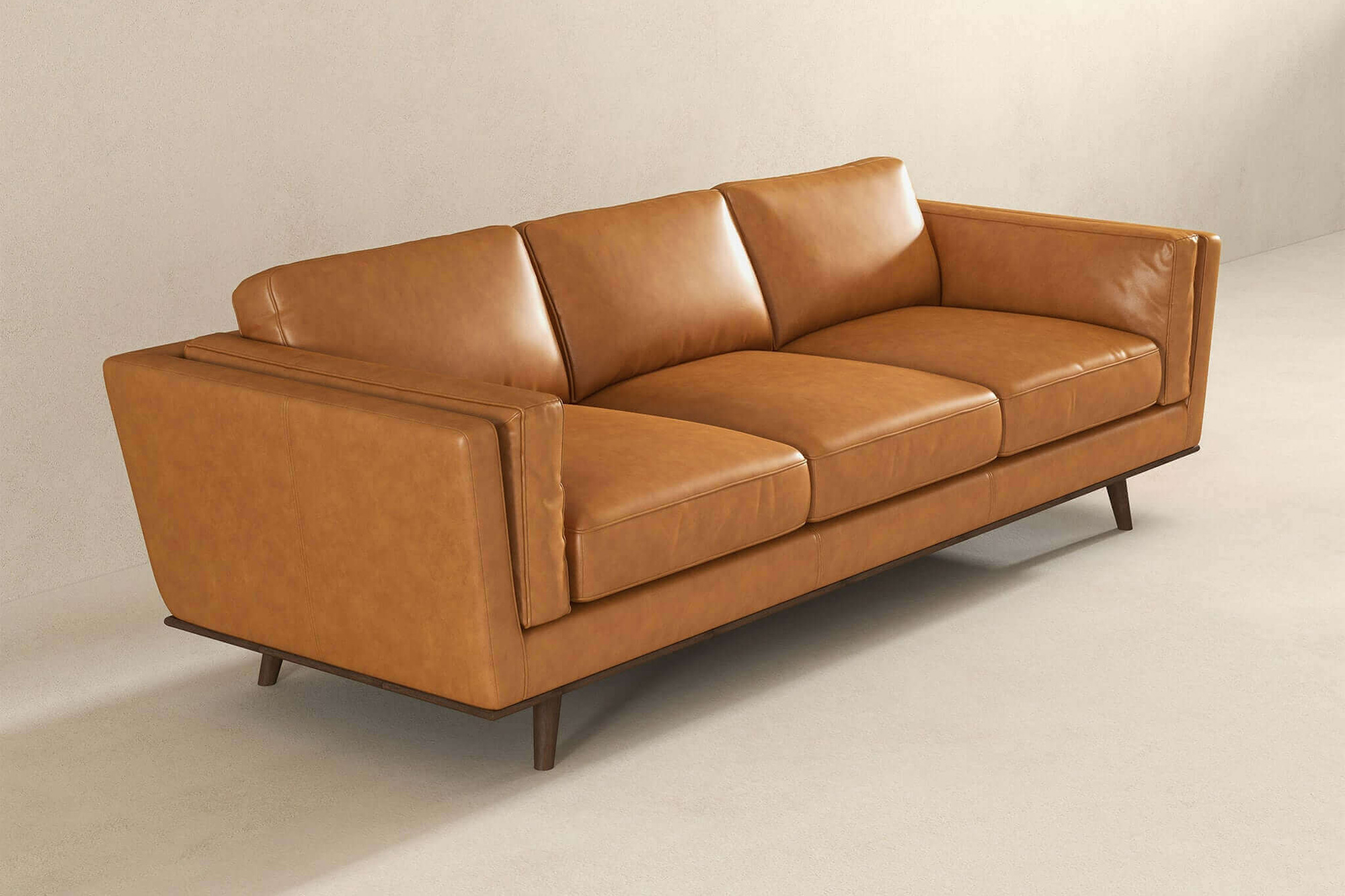 Ashcroft Chase Mid-Century Modern Genuine Leather Sofa - Tan