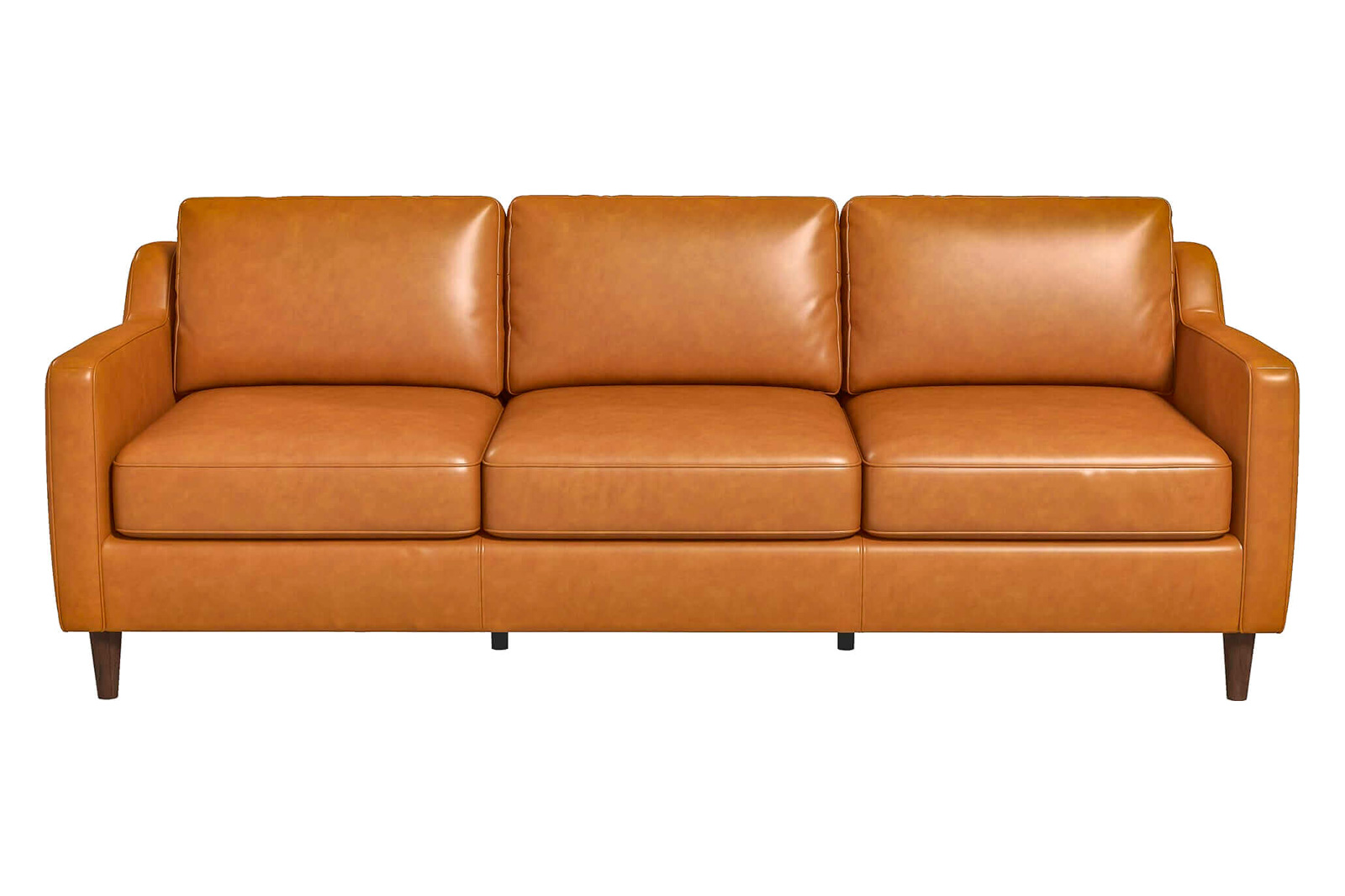 Ashcroft - Cooper Mid-Century Modern Leather Sofa in Tan