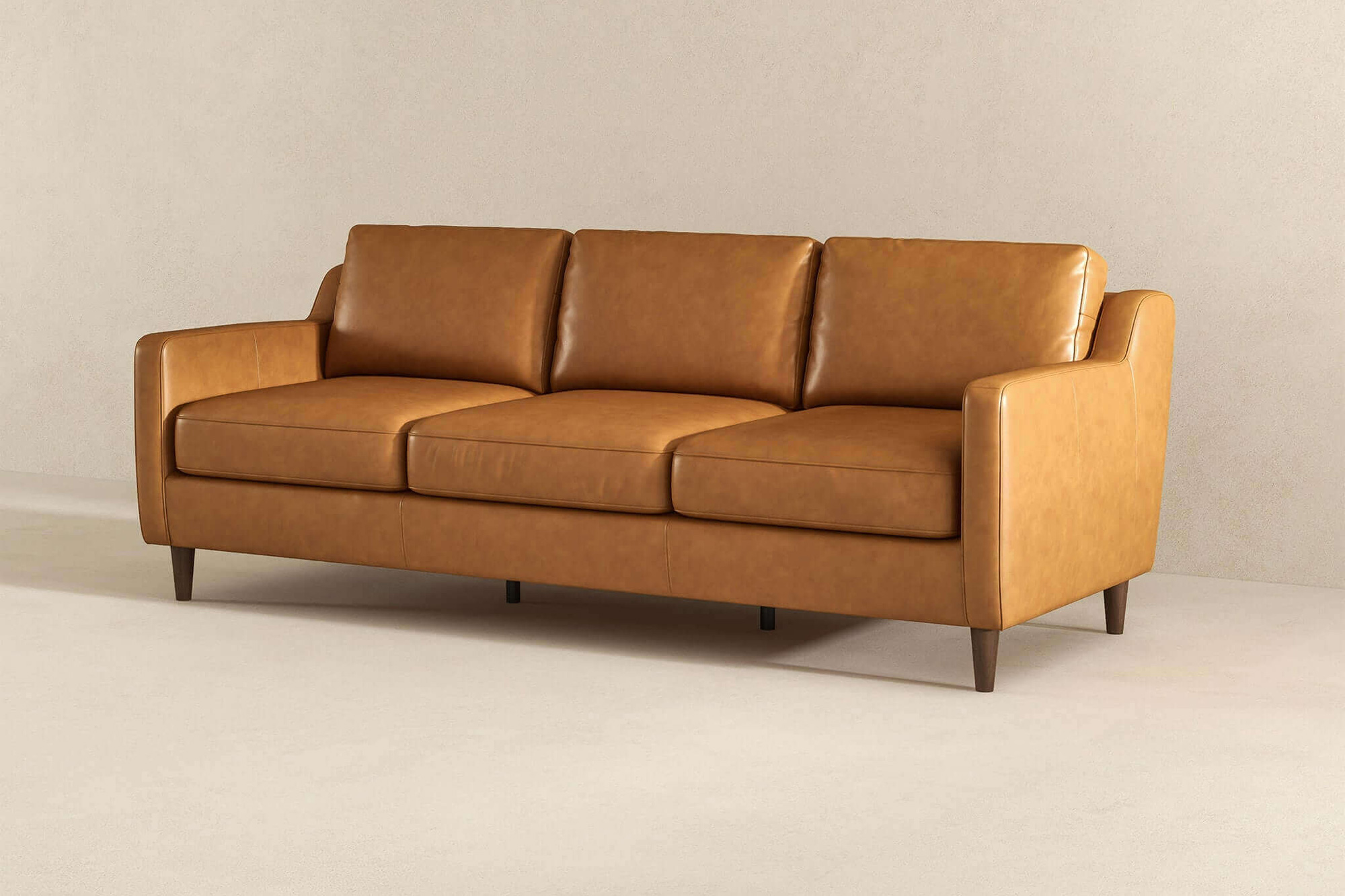 Ashcroft - Cooper Mid-Century Modern Leather Sofa in Tan