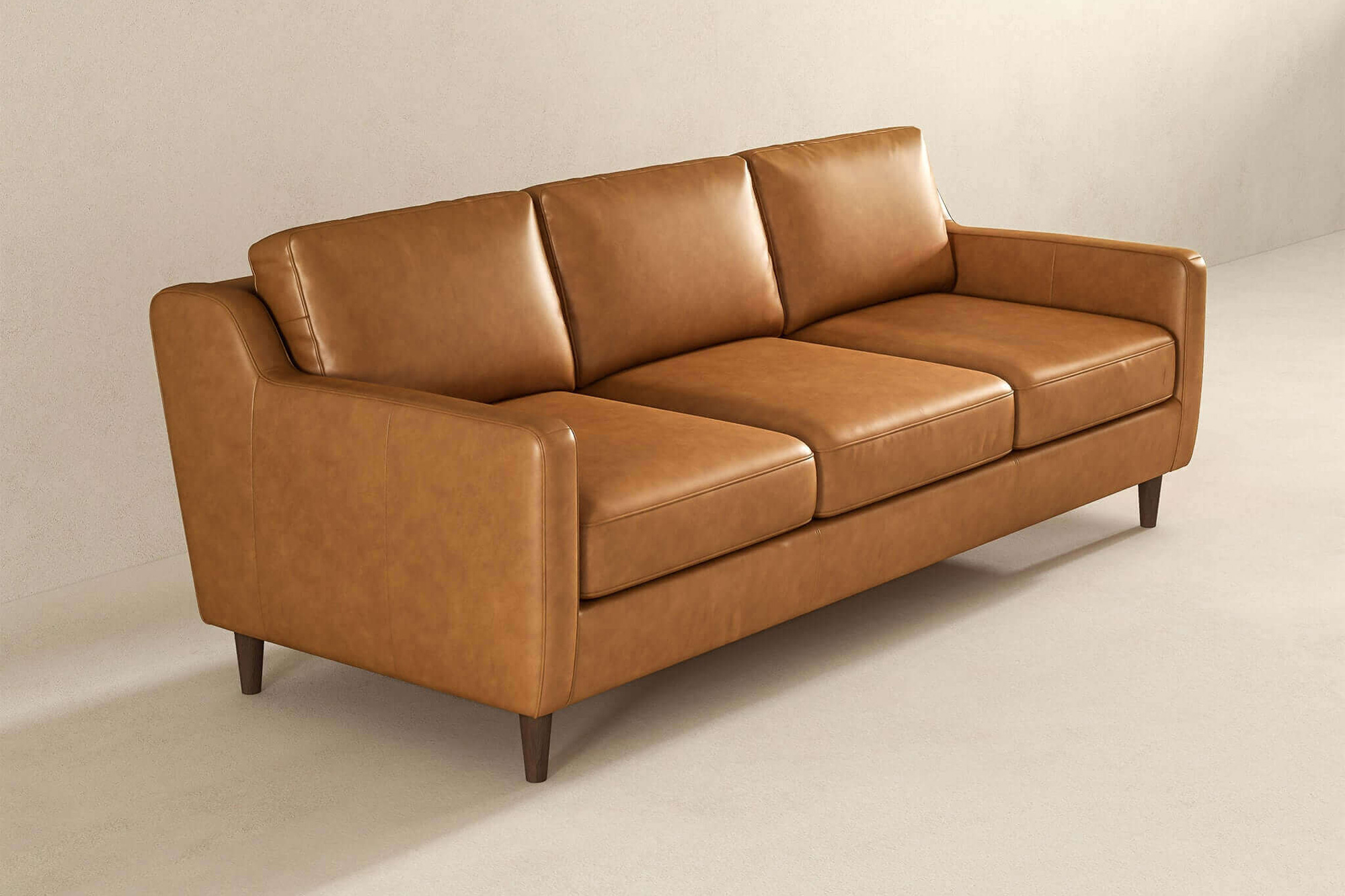 Ashcroft - Cooper Mid-Century Modern Leather Sofa in Tan