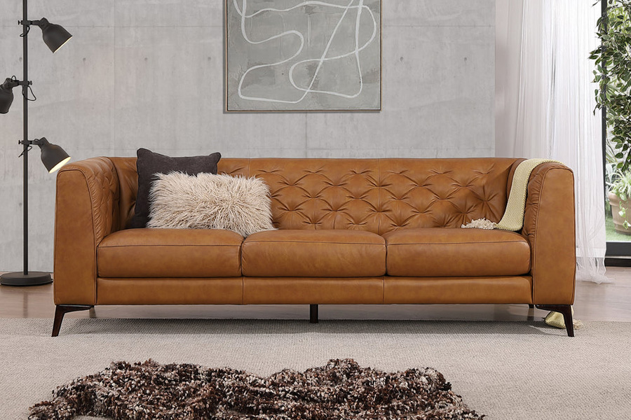 Ashcroft Fargo Leather Sofa - Tan