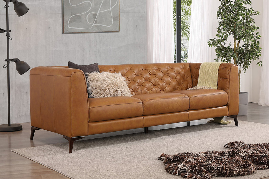 Ashcroft Fargo Leather Sofa - Tan