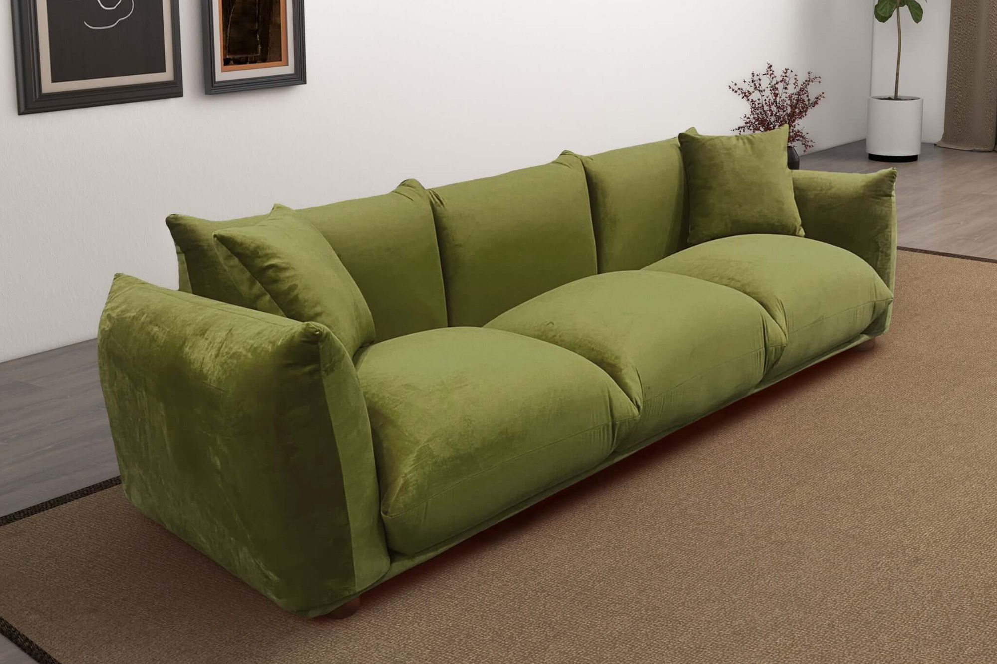 Ashcroft Arlo Velvet Sofa -  Olive Green