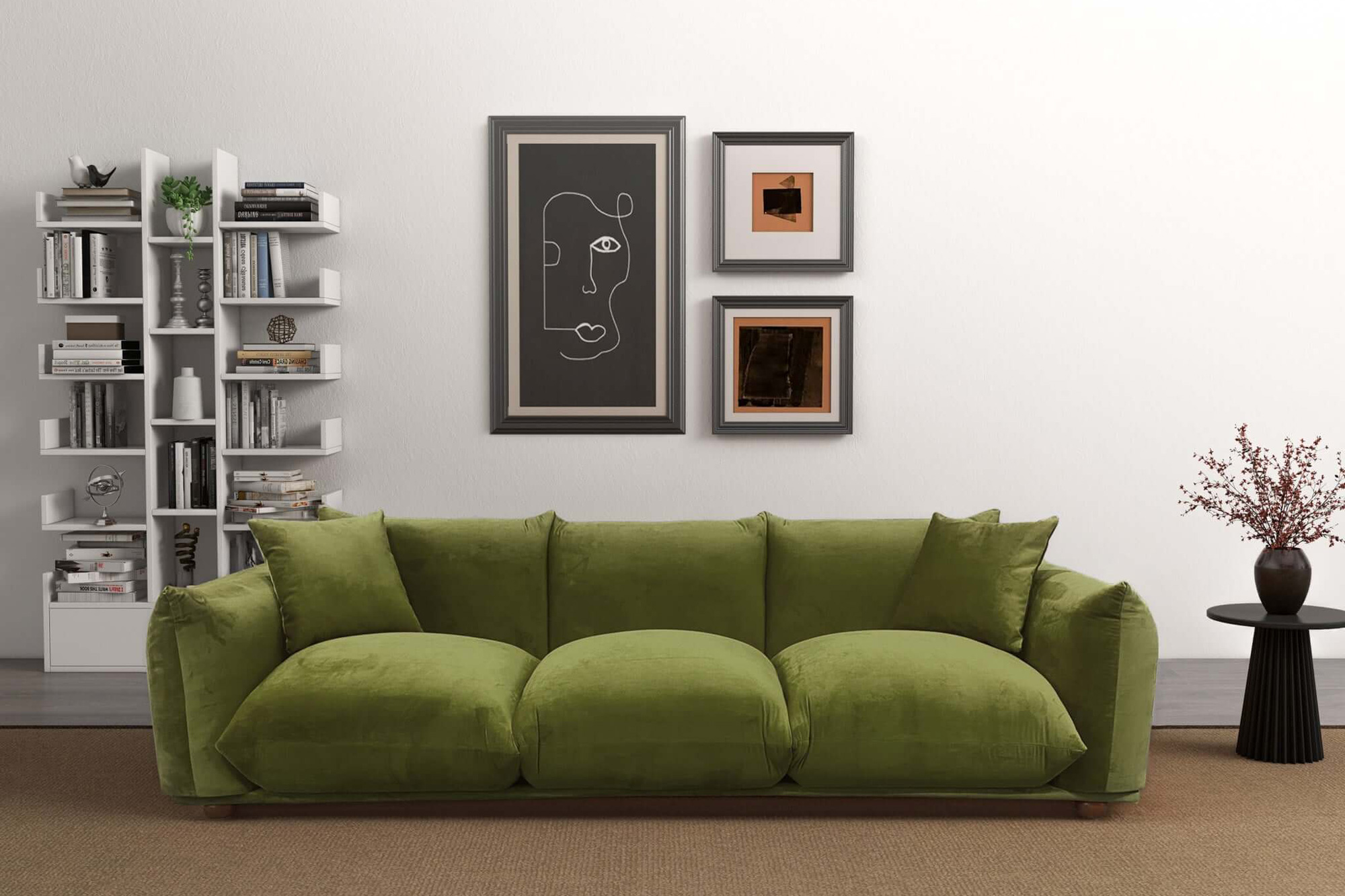 Ashcroft Arlo Velvet Sofa -  Olive Green