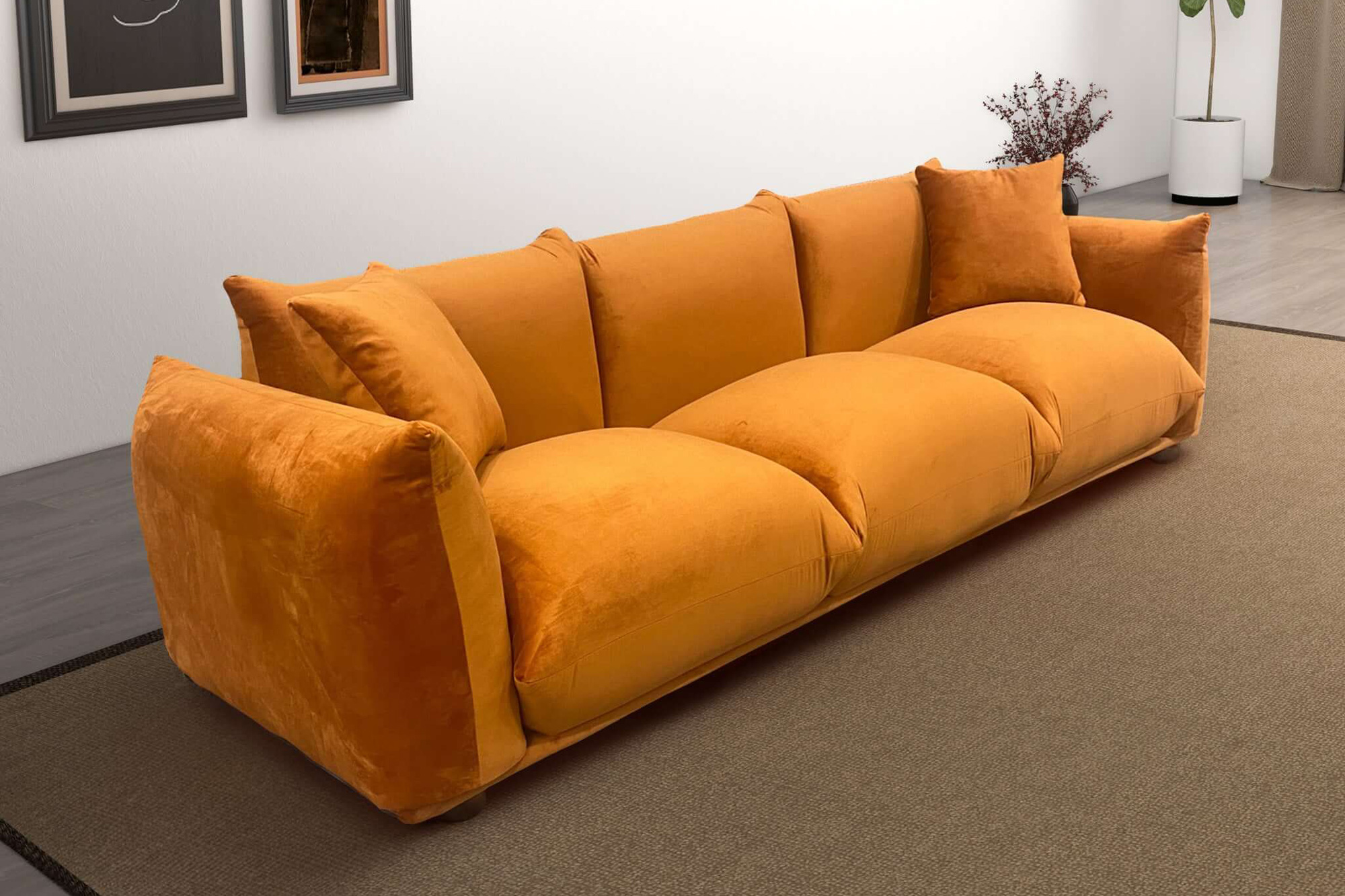 Ashcroft Arlo Velvet Sofa -  Burnt Orange