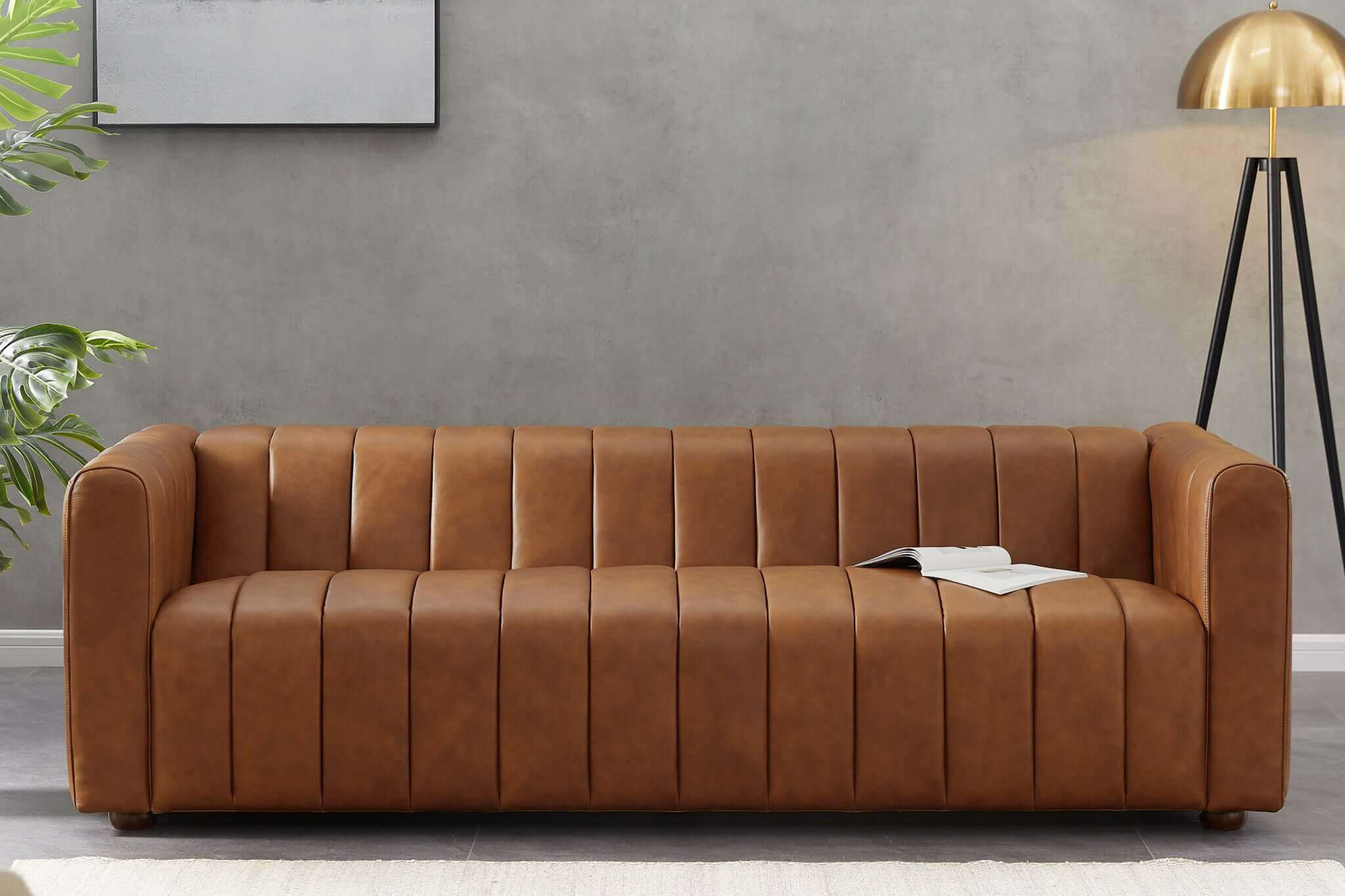 Ashcroft - Elrosa Channel Tufted Sofa in Cognac