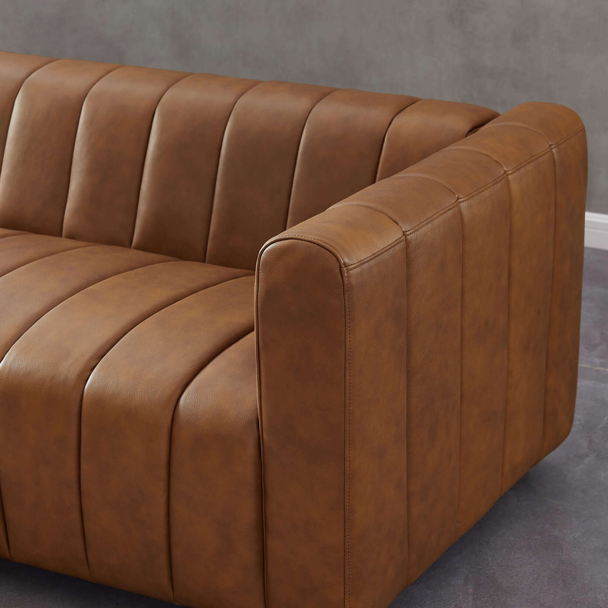 Ashcroft - Elrosa Channel Tufted Sofa in Cognac