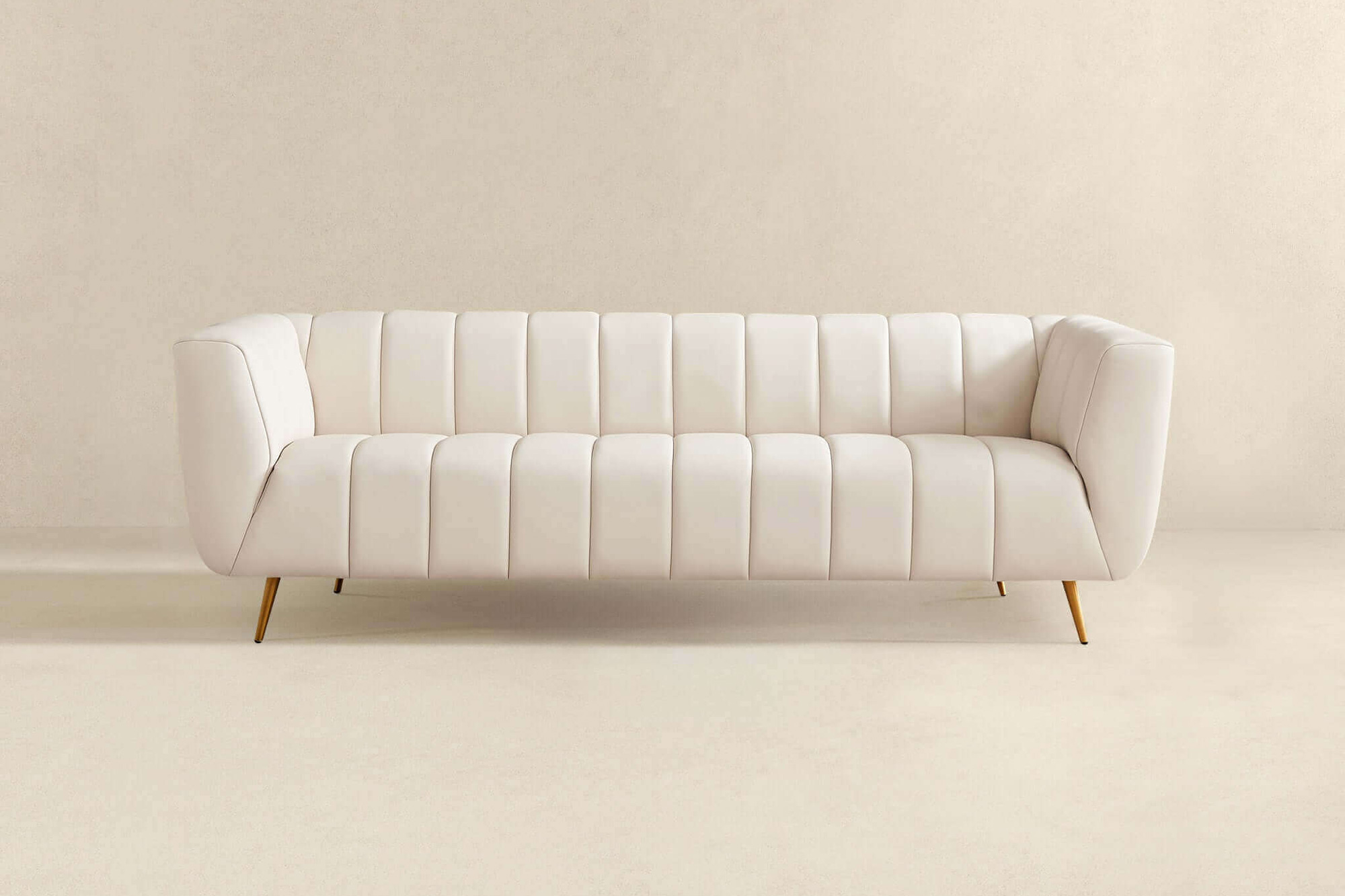 Ashcroft LaMattina Genuine Italian Leather Channel Tufted Sofa - Beige