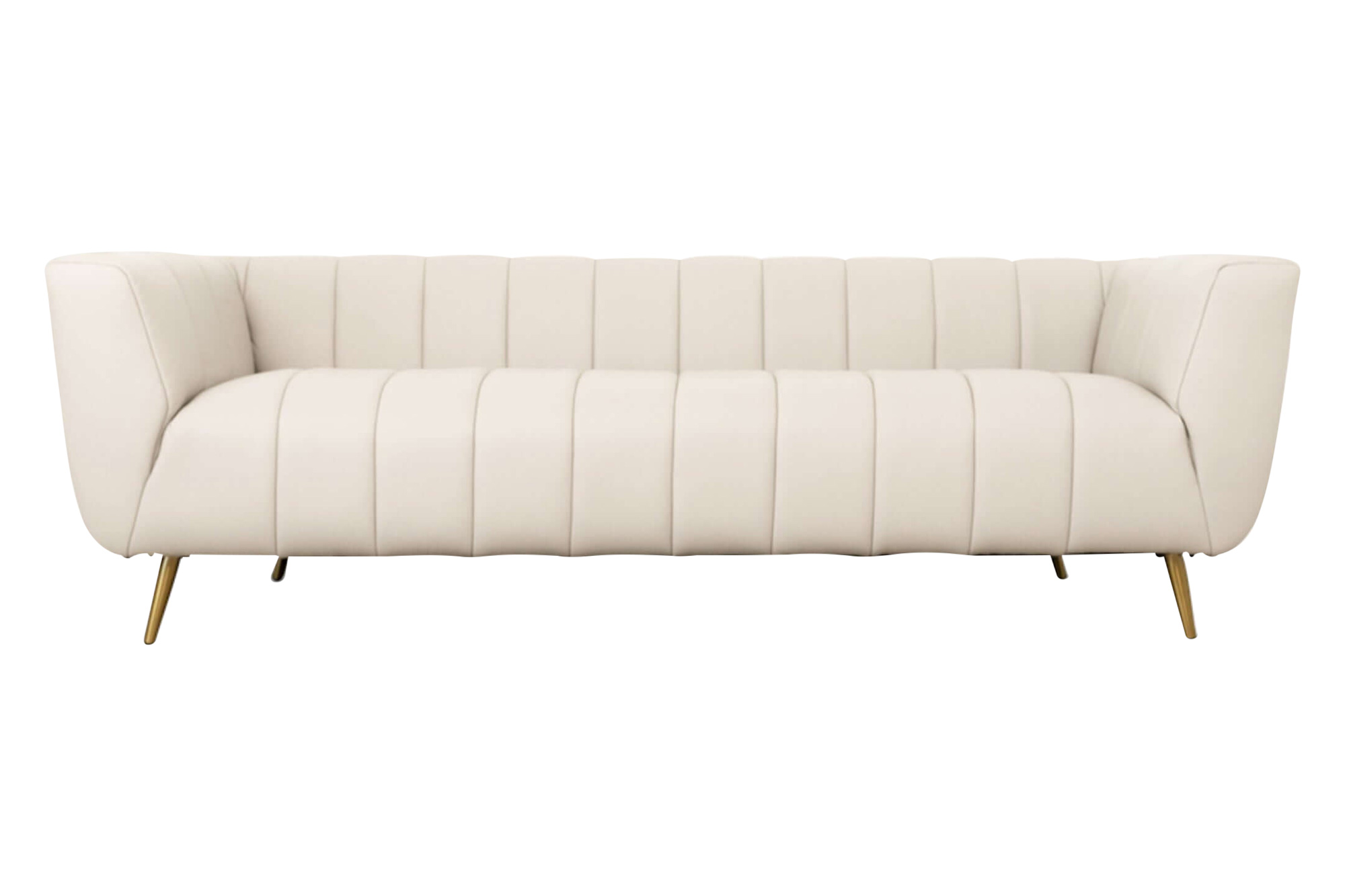 Ashcroft LaMattina Genuine Italian Leather Channel Tufted Sofa - Beige