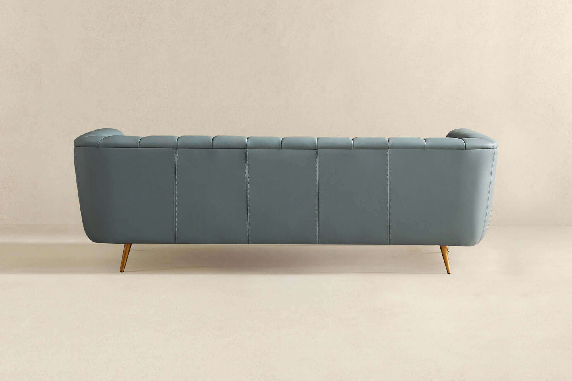 Ashcroft LaMattina Genuine Italian Leather Channel Tufted Sofa - Blue