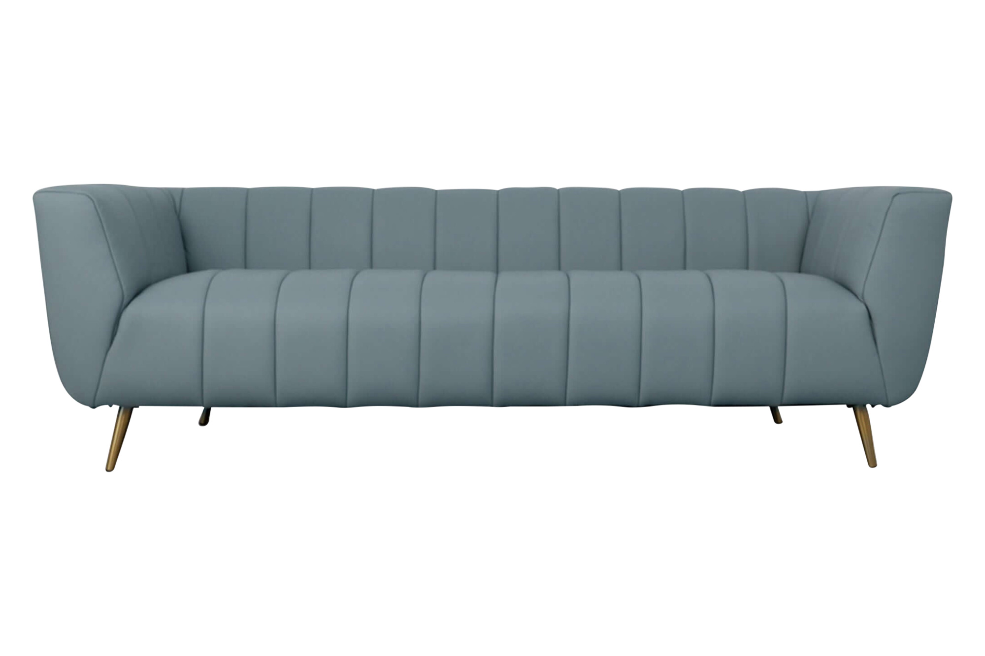 Ashcroft LaMattina Genuine Italian Leather Channel Tufted Sofa - Blue