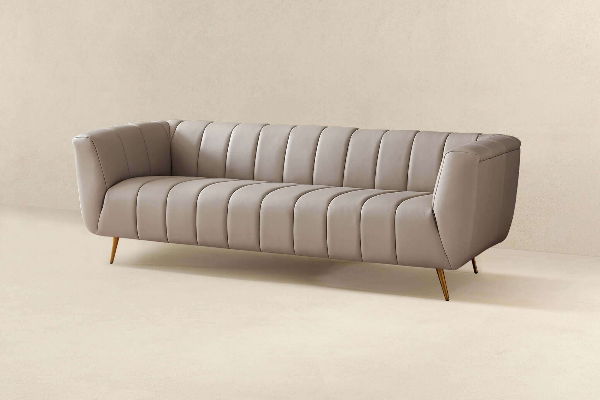 Ashcroft LaMattina Genuine Italian Leather Channel Tufted Sofa - Gray