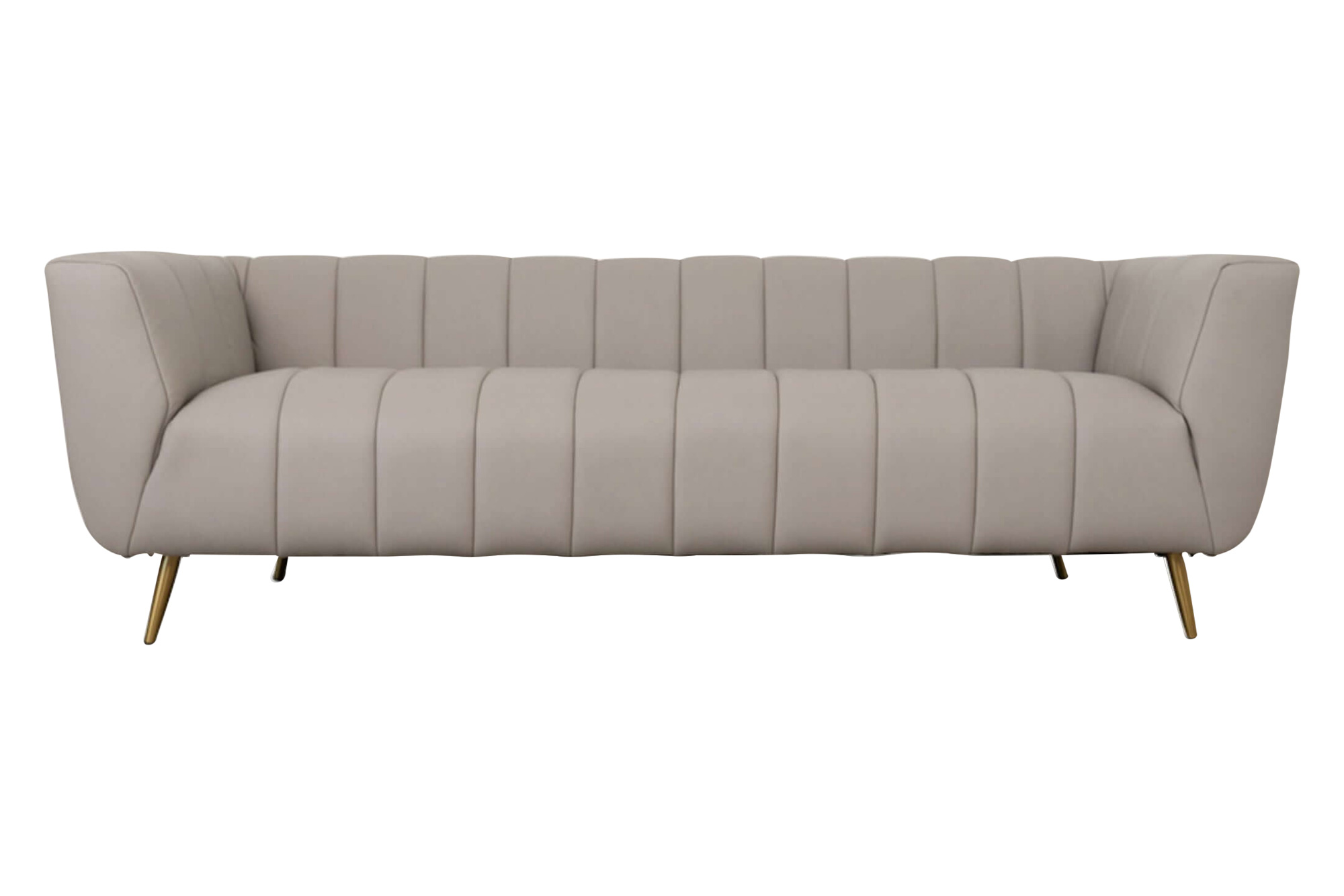 Ashcroft LaMattina Genuine Italian Leather Channel Tufted Sofa - Gray