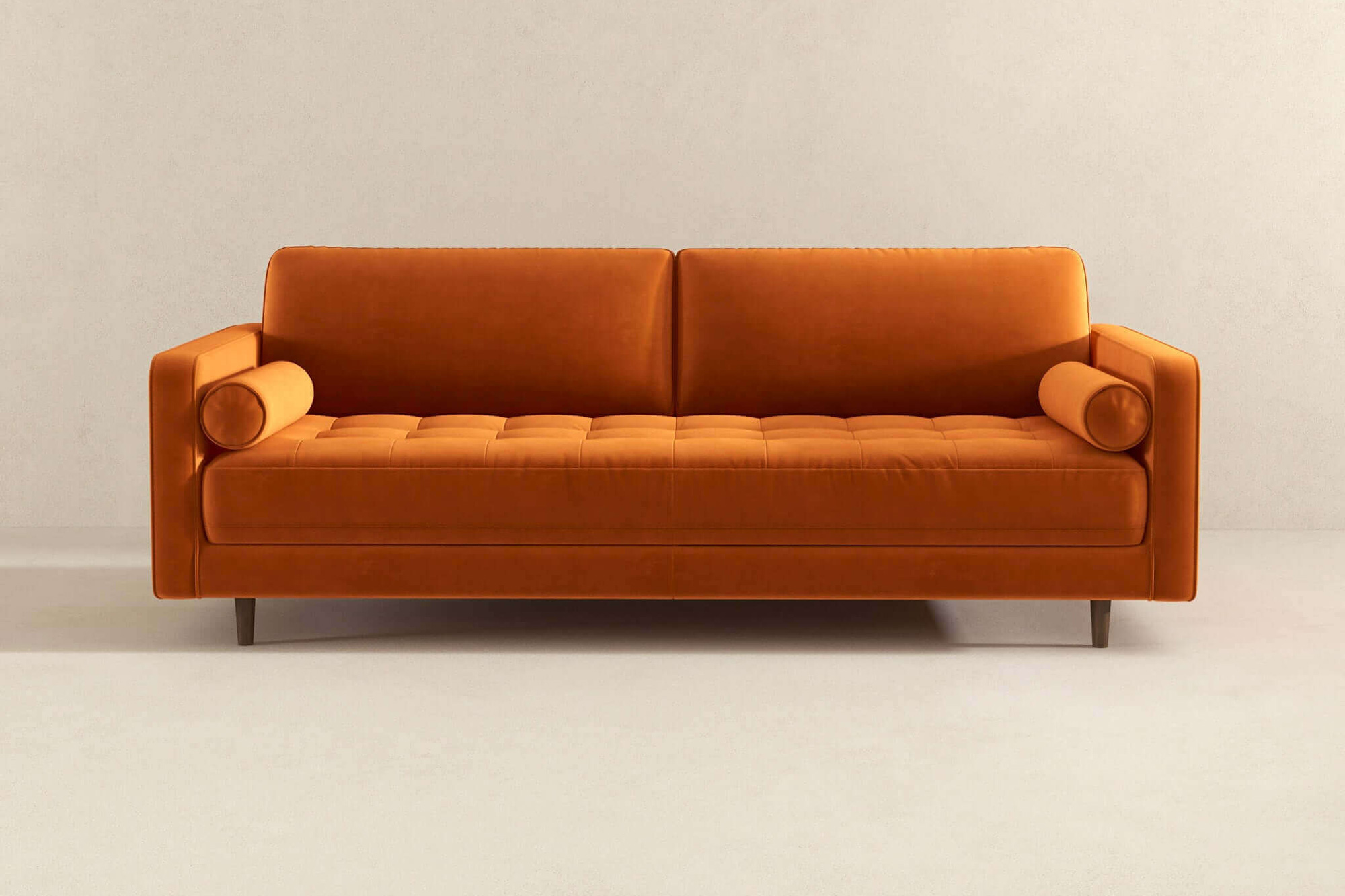 Ashcroft Anthony Pillow Back Velvet Sofa - Burnt Orange