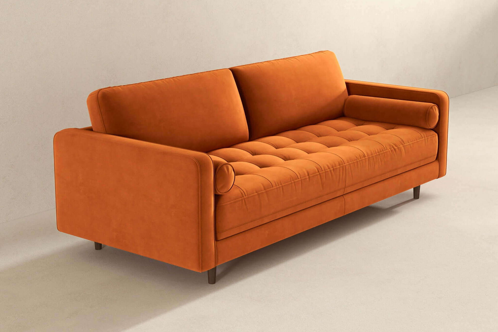 Ashcroft Anthony Pillow Back Velvet Sofa - Burnt Orange