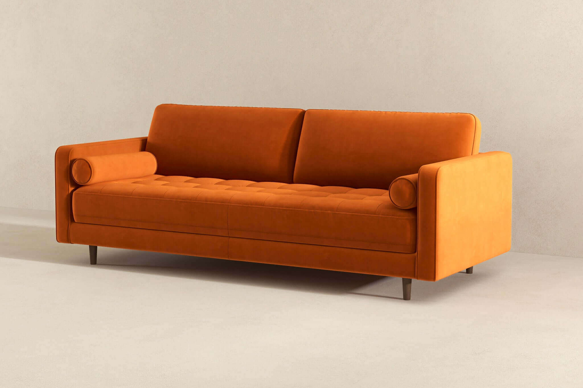 Ashcroft Anthony Pillow Back Velvet Sofa - Burnt Orange