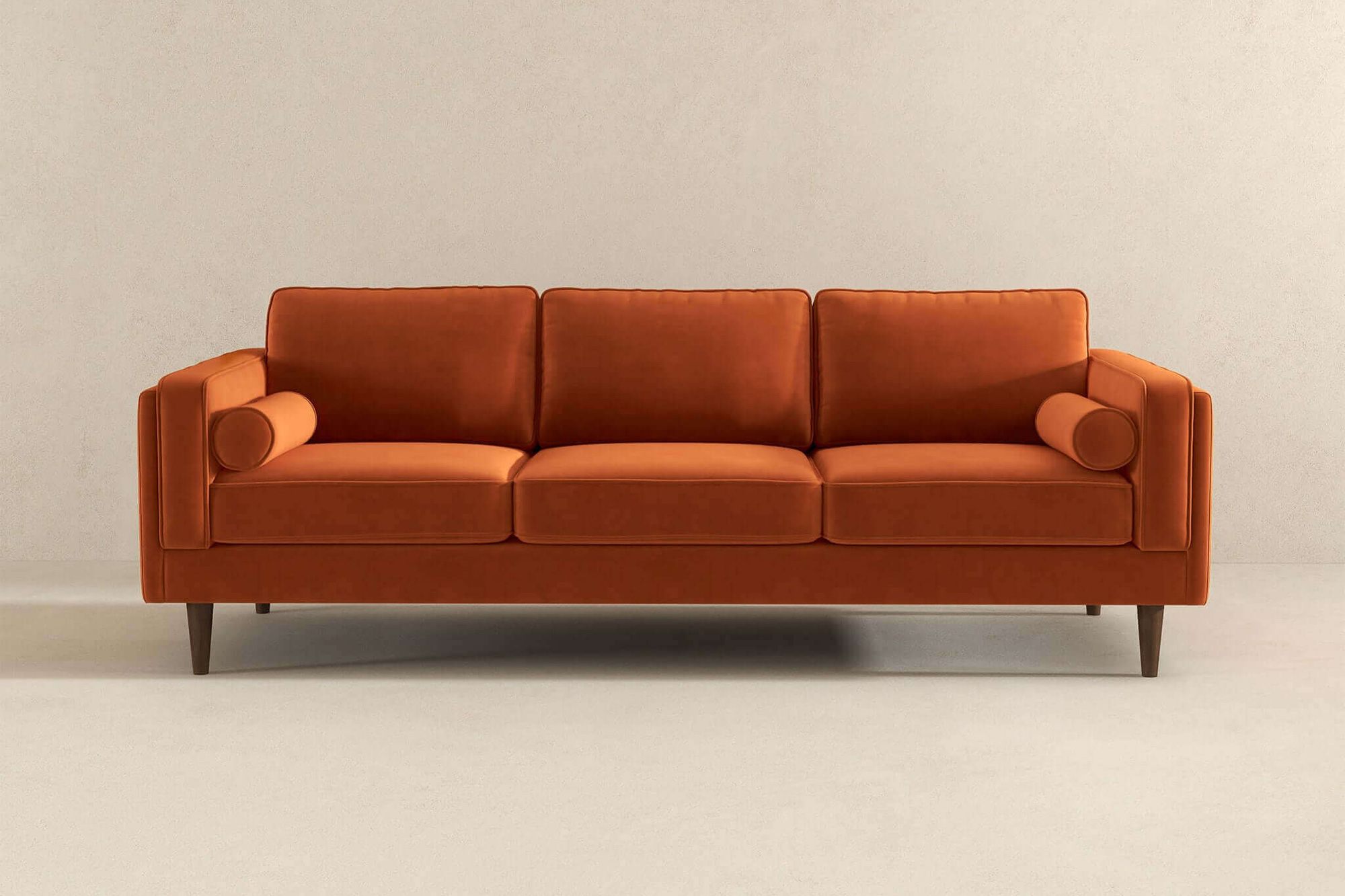 Ashcroft Amber Mid-Century Modern Luxury Modern Velvet Sofa - Burnt Orange