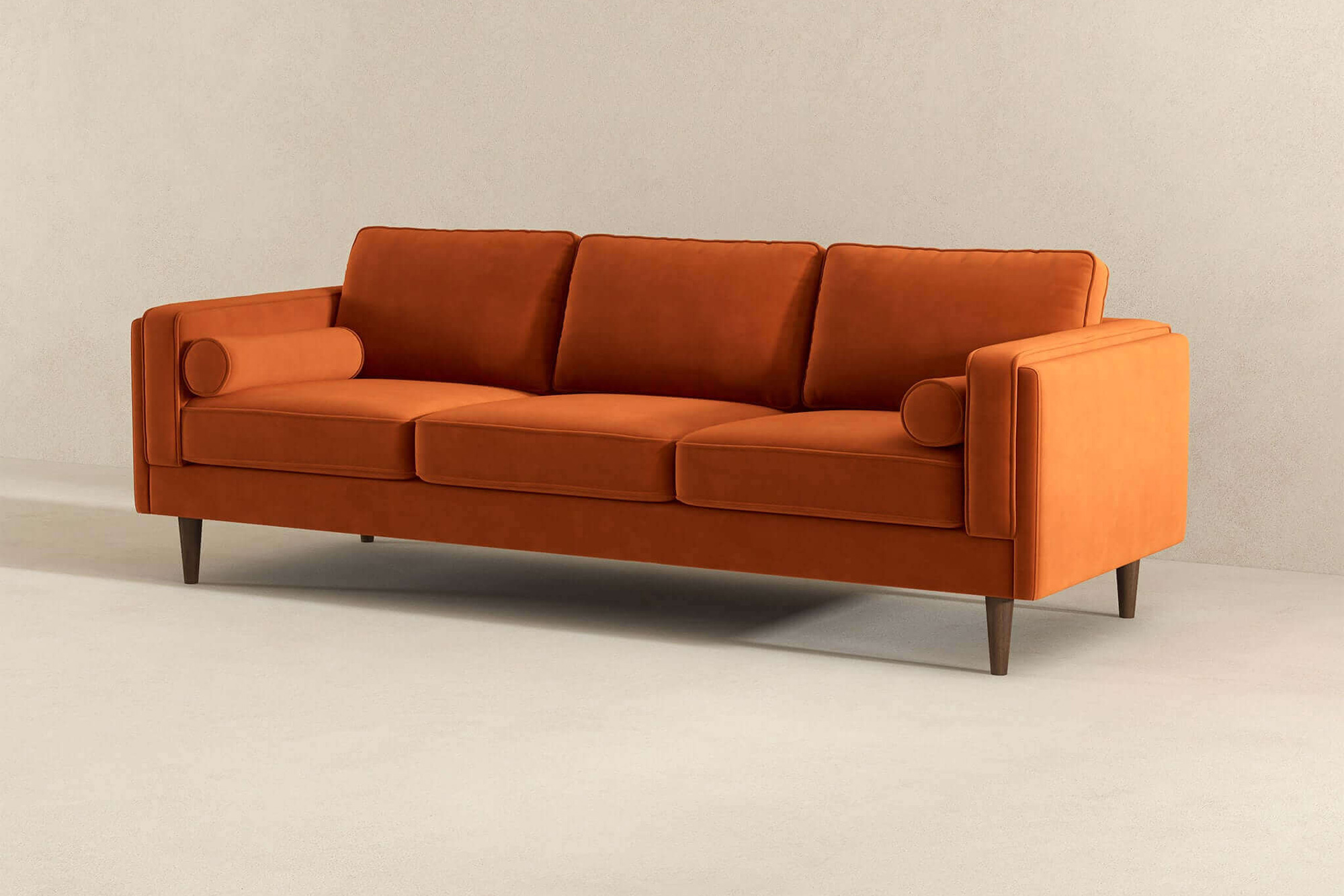 Ashcroft Amber Mid-Century Modern Luxury Modern Velvet Sofa - Burnt Orange