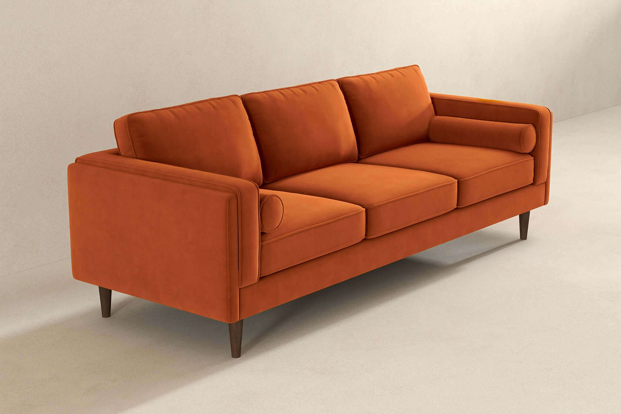 Ashcroft Amber Mid-Century Modern Luxury Modern Velvet Sofa - Burnt Orange