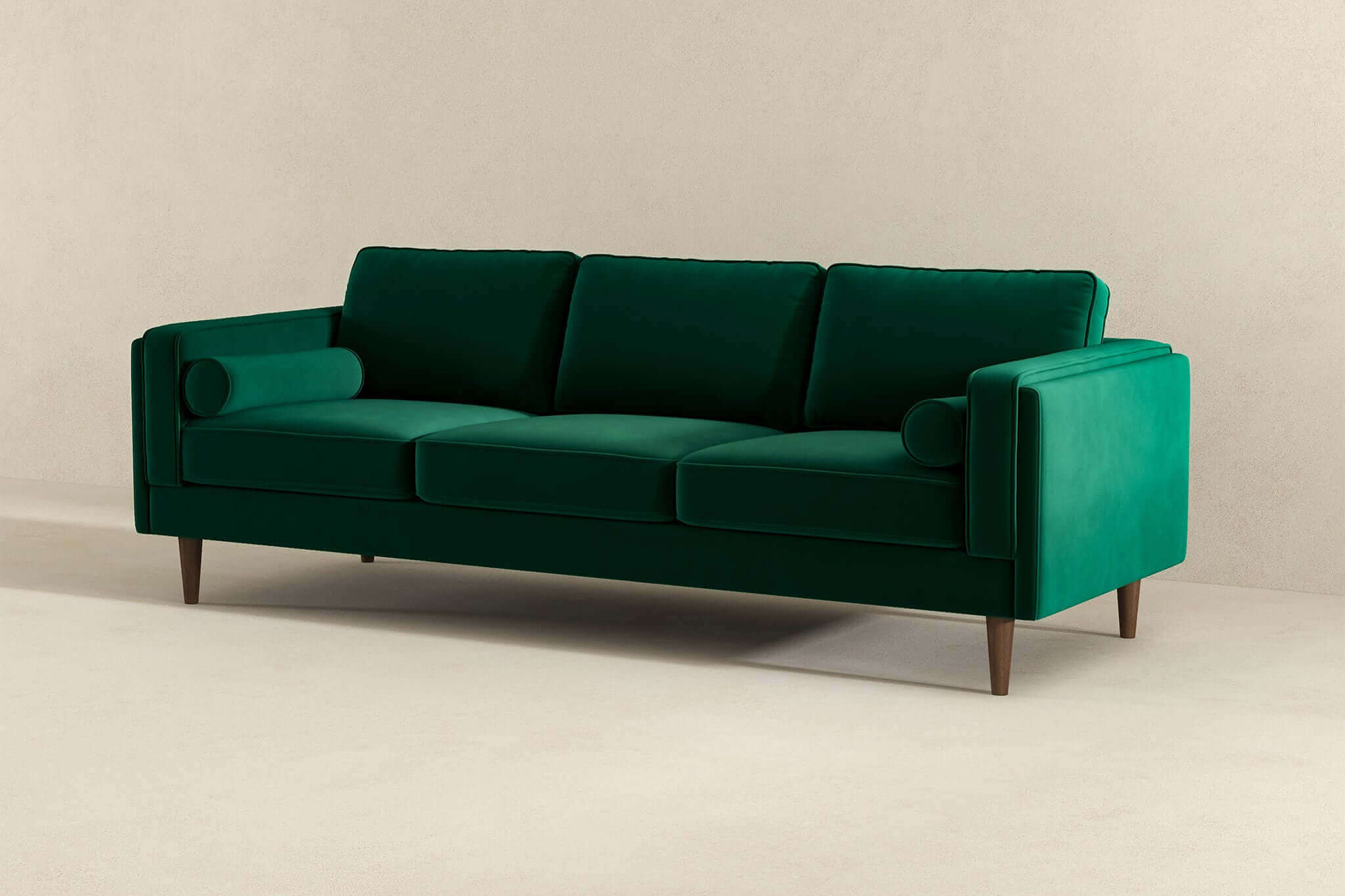 Ashcroft Amber Mid-Century Modern Luxury Modern Velvet Sofa - Dark Green