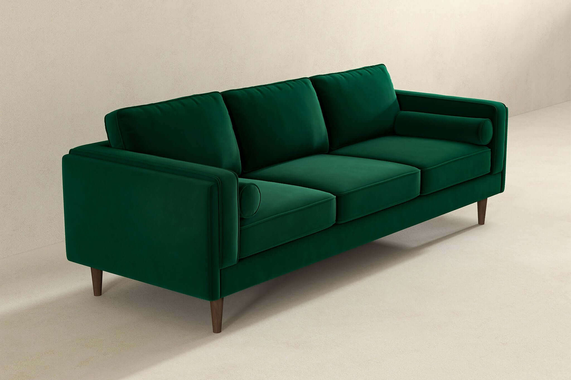 Ashcroft Amber Mid-Century Modern Luxury Modern Velvet Sofa - Dark Green