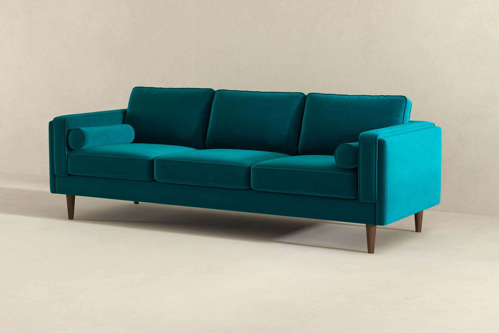 Ashcroft Amber Mid-Century Modern Luxury Modern Velvet Sofa - Teal