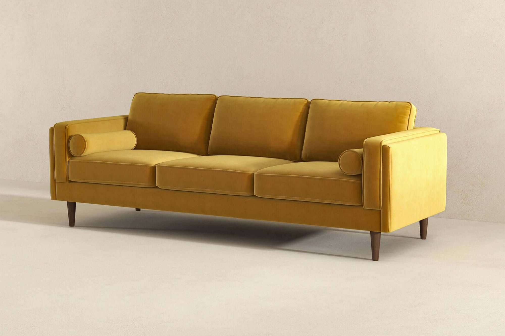 Ashcroft Amber Mid-Century Modern Luxury Modern Velvet Sofa - Yellow