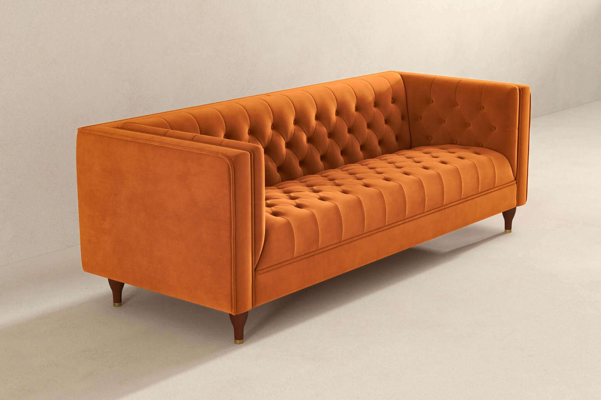 Ashcroft Evelyn Mid-Century Modern Velvet Luxury Chesterfield Sofa - Burnt Orange