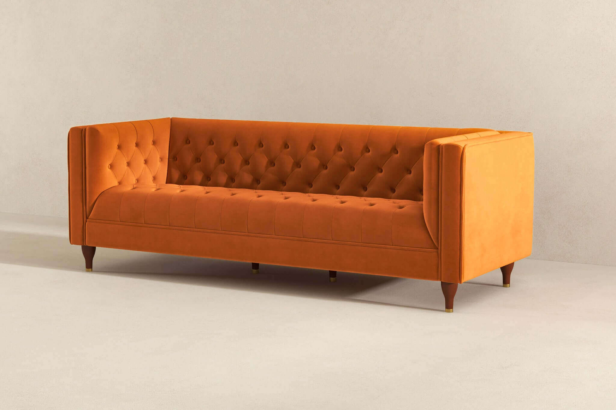 Ashcroft Evelyn Mid-Century Modern Velvet Luxury Chesterfield Sofa - Burnt Orange