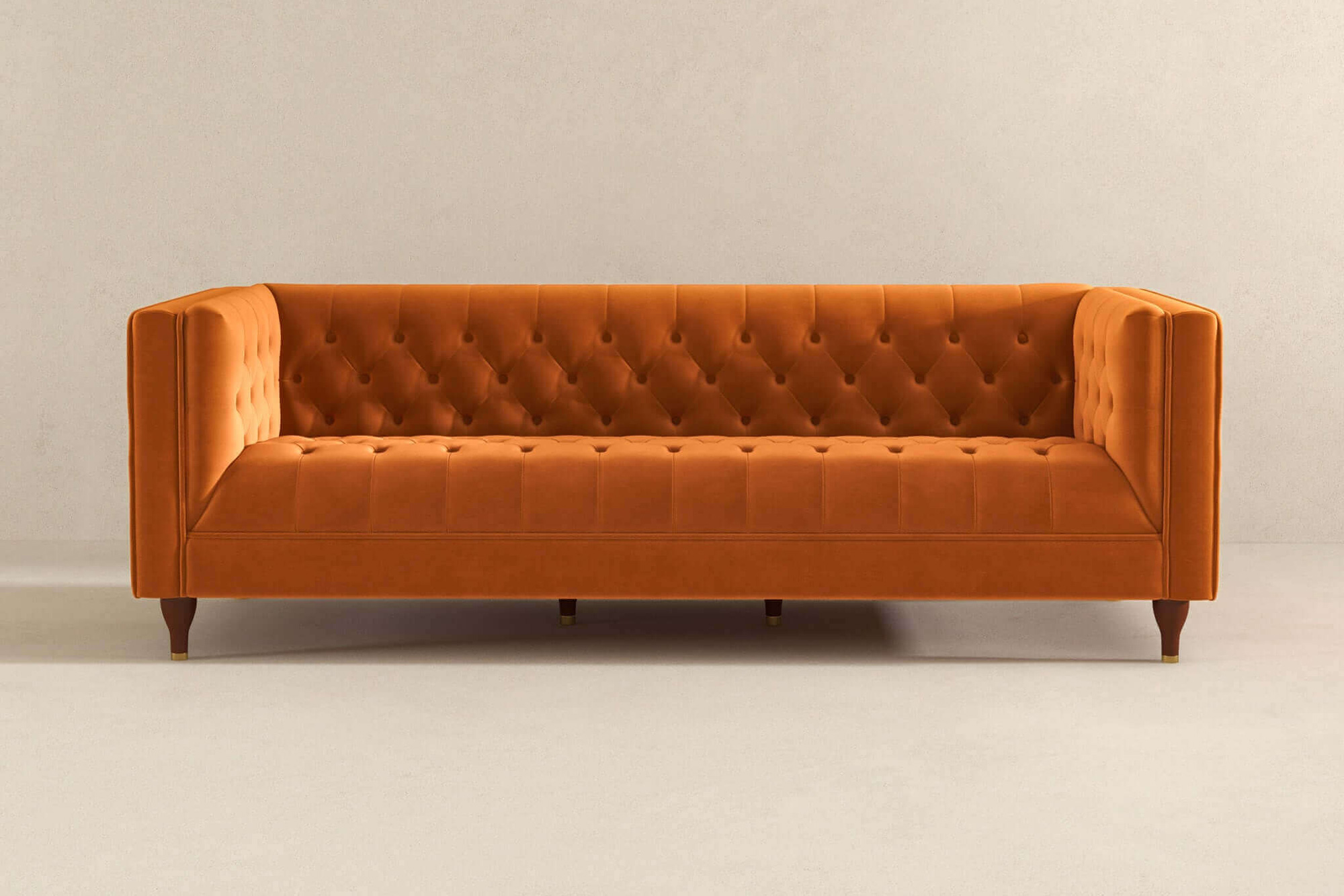 Ashcroft Evelyn Mid-Century Modern Velvet Luxury Chesterfield Sofa - Burnt Orange