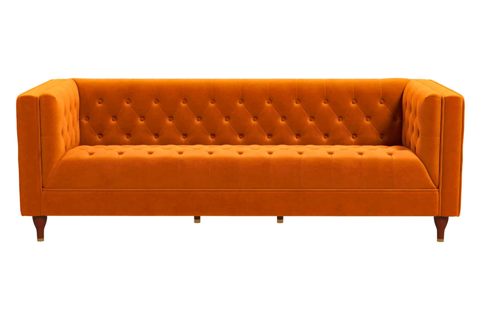 Ashcroft Evelyn Mid-Century Modern Velvet Luxury Chesterfield Sofa - Burnt Orange