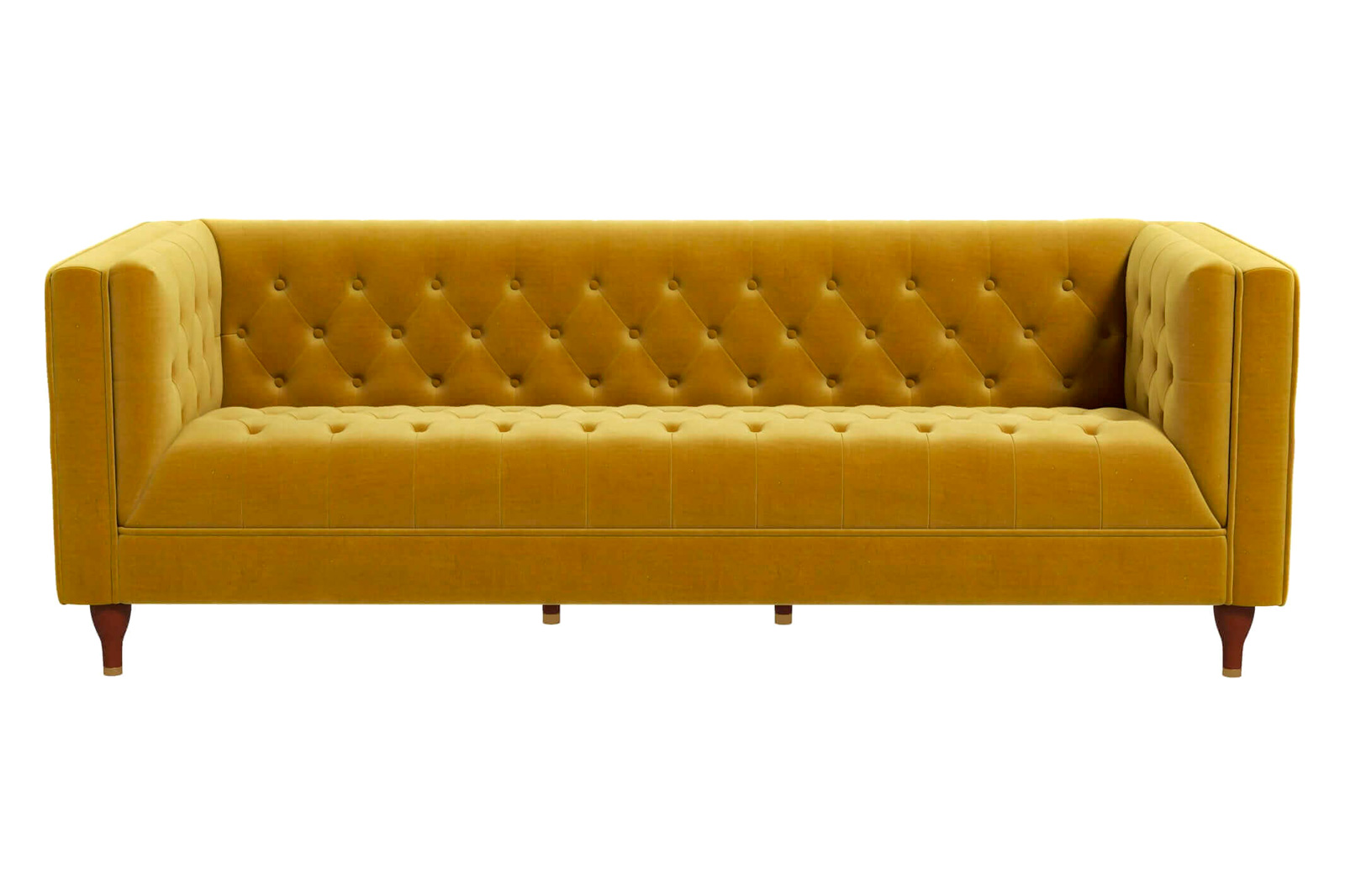 Ashcroft Evelyn Mid-Century Modern Velvet Luxury Chesterfield Sofa - Yellow