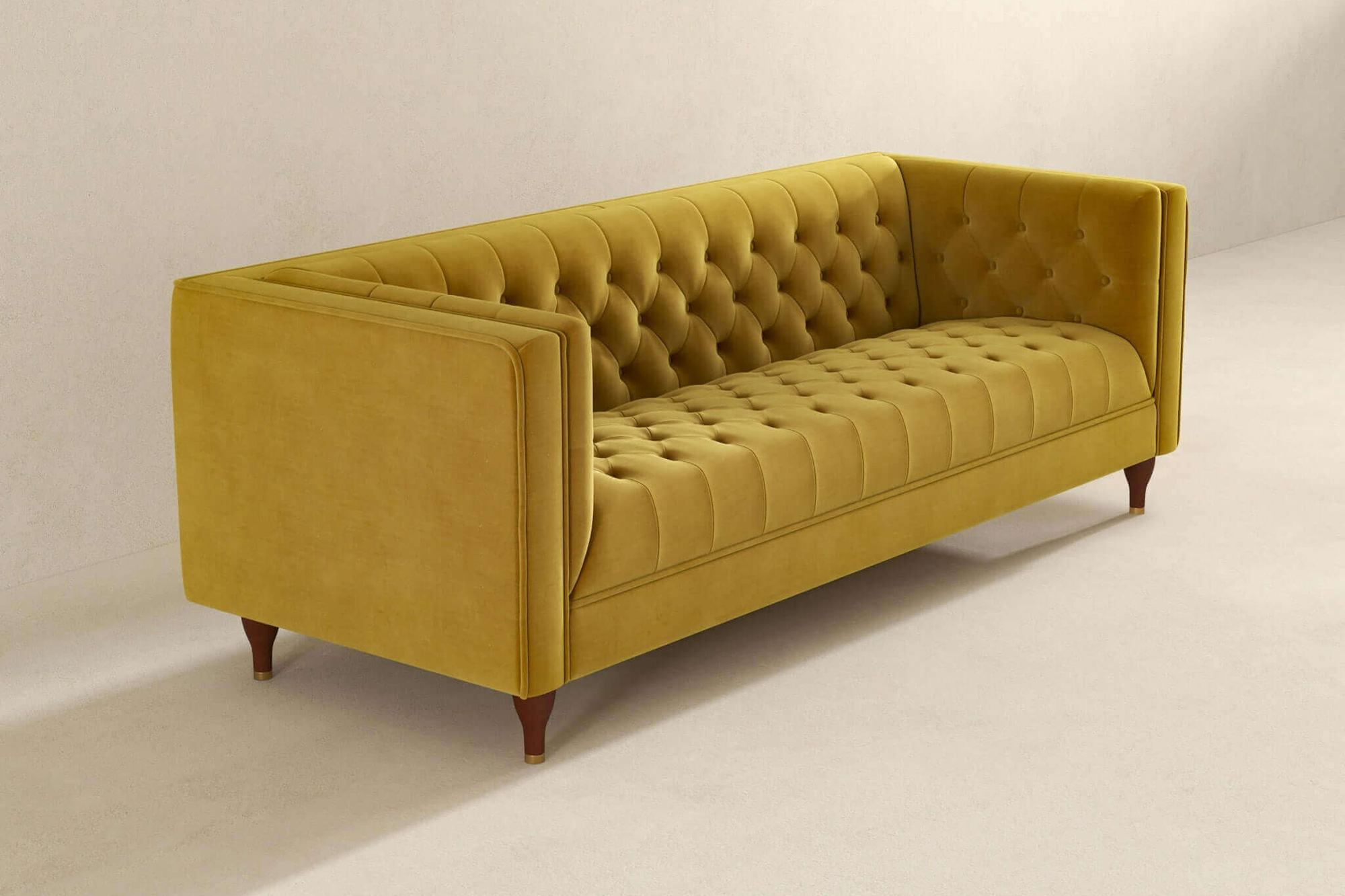 Ashcroft Evelyn Mid-Century Modern Velvet Luxury Chesterfield Sofa - Yellow