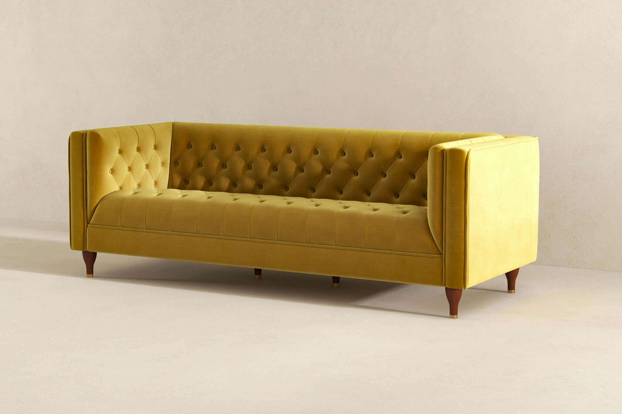 Ashcroft Evelyn Mid-Century Modern Velvet Luxury Chesterfield Sofa - Yellow