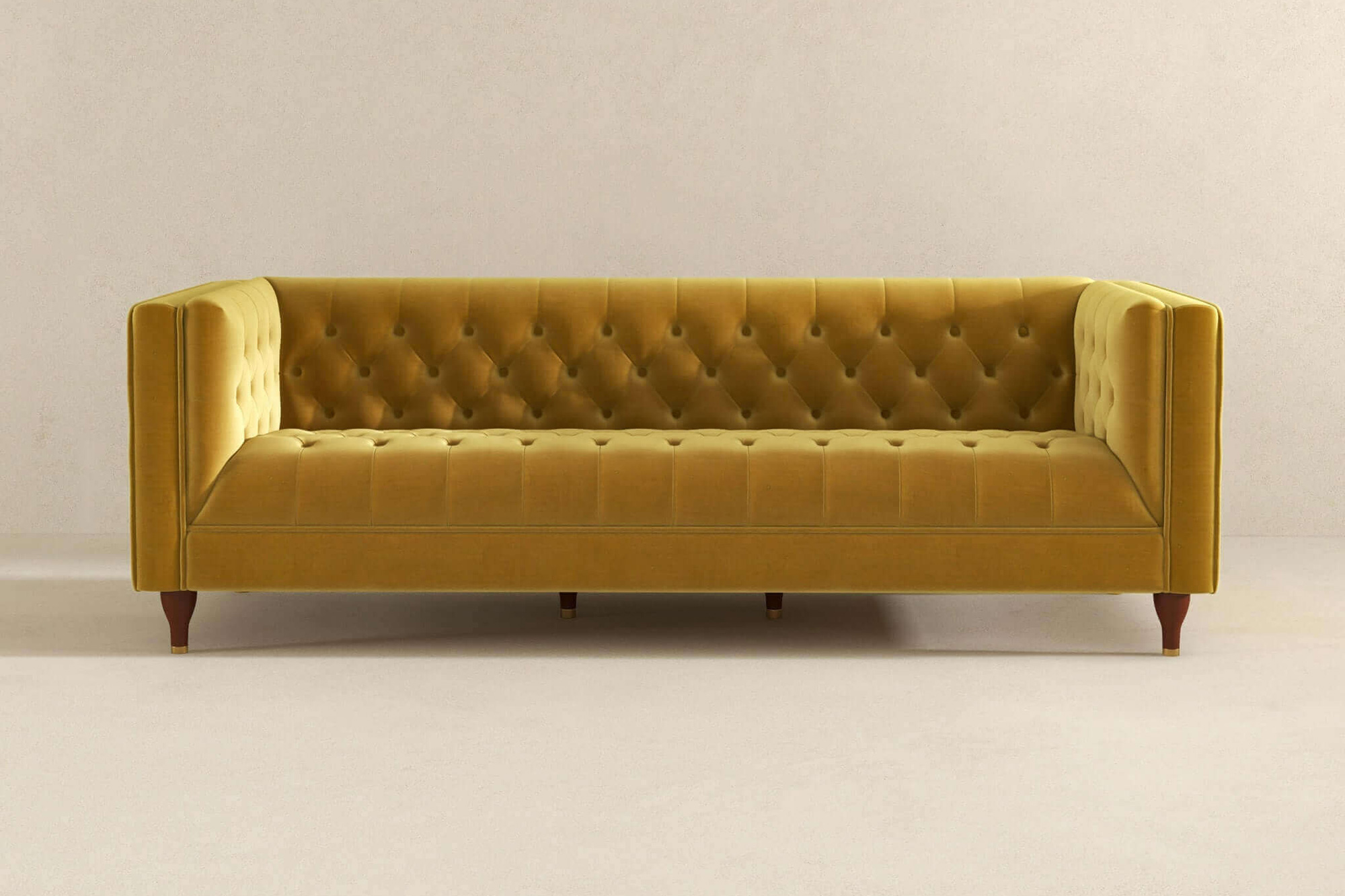 Ashcroft Evelyn Mid-Century Modern Velvet Luxury Chesterfield Sofa - Yellow