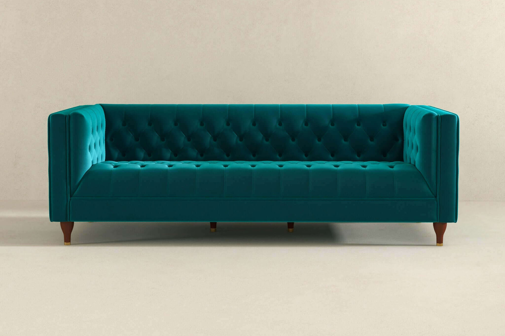 Ashcroft Evelyn Mid-Century ModernVelvet Luxury Chesterfield Sofa - Teal