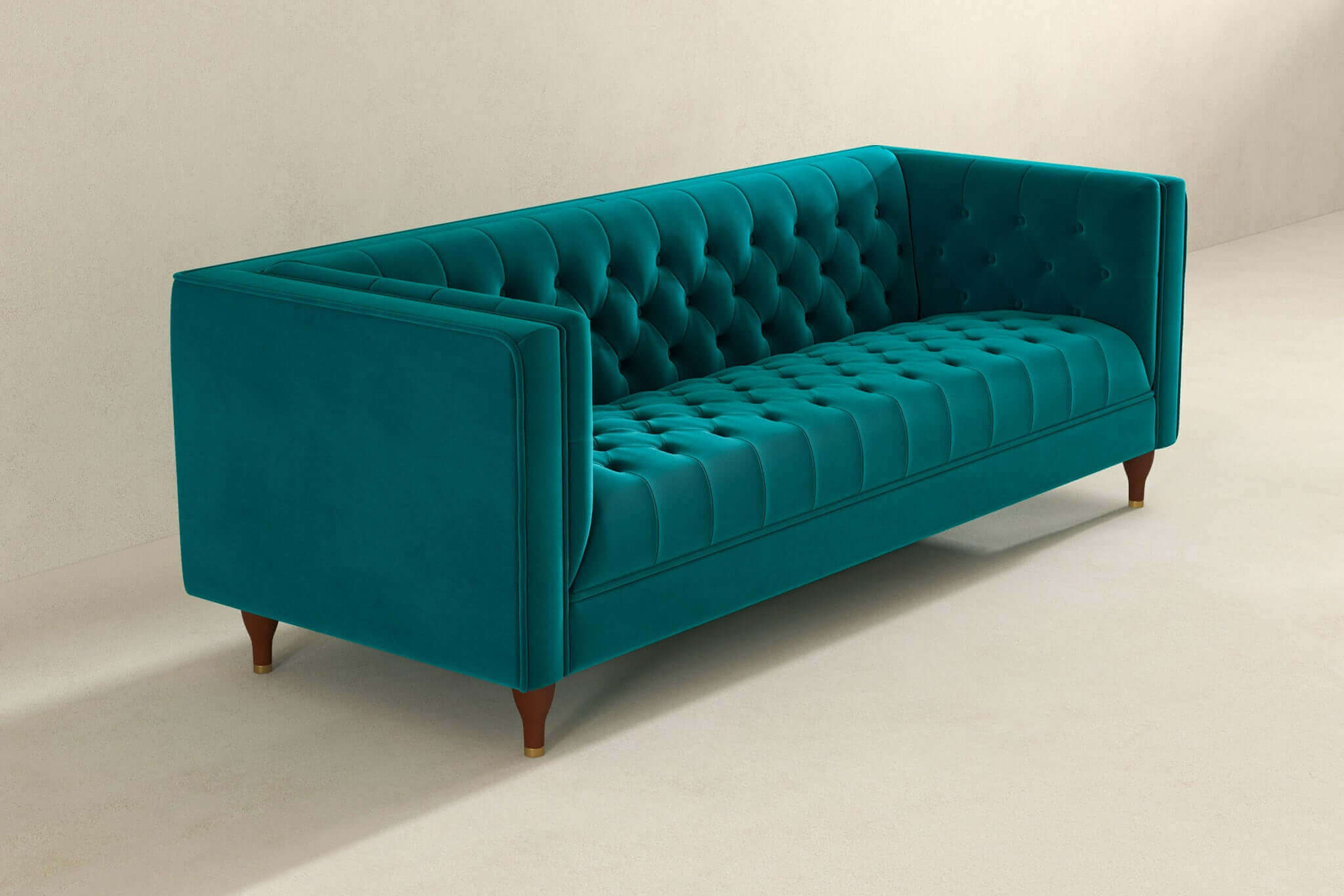 Ashcroft Evelyn Mid-Century ModernVelvet Luxury Chesterfield Sofa - Teal