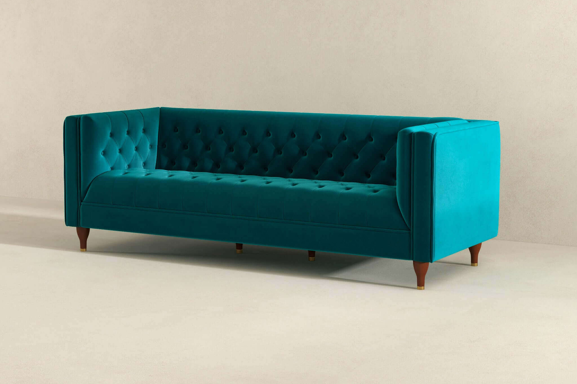 Ashcroft Evelyn Mid-Century ModernVelvet Luxury Chesterfield Sofa - Teal